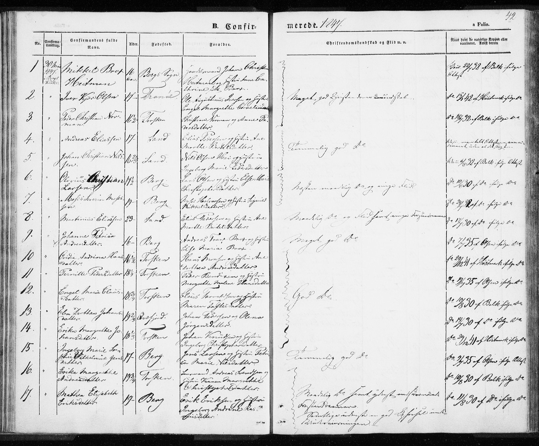Berg sokneprestkontor, AV/SATØ-S-1318/G/Ga/Gaa/L0001kirke: Ministerialbok nr. 1, 1846-1859, s. 42