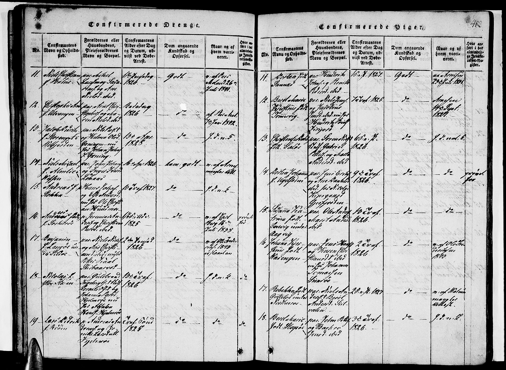 Ministerialprotokoller, klokkerbøker og fødselsregistre - Nordland, AV/SAT-A-1459/831/L0474: Klokkerbok nr. 831C01, 1820-1850, s. 481-482