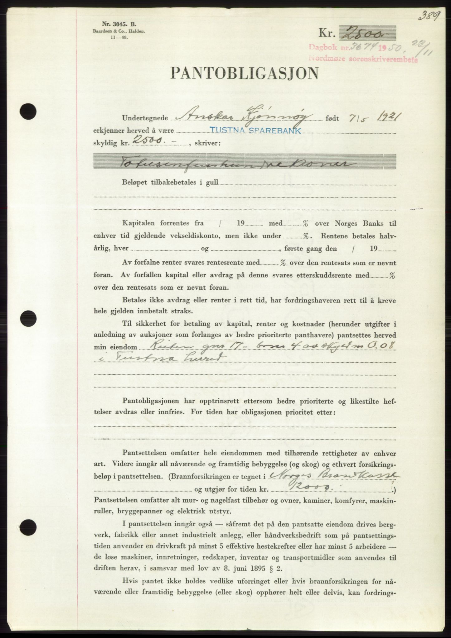 Nordmøre sorenskriveri, SAT/A-4132/1/2/2Ca: Pantebok nr. B106, 1950-1950, Dagboknr: 3674/1950