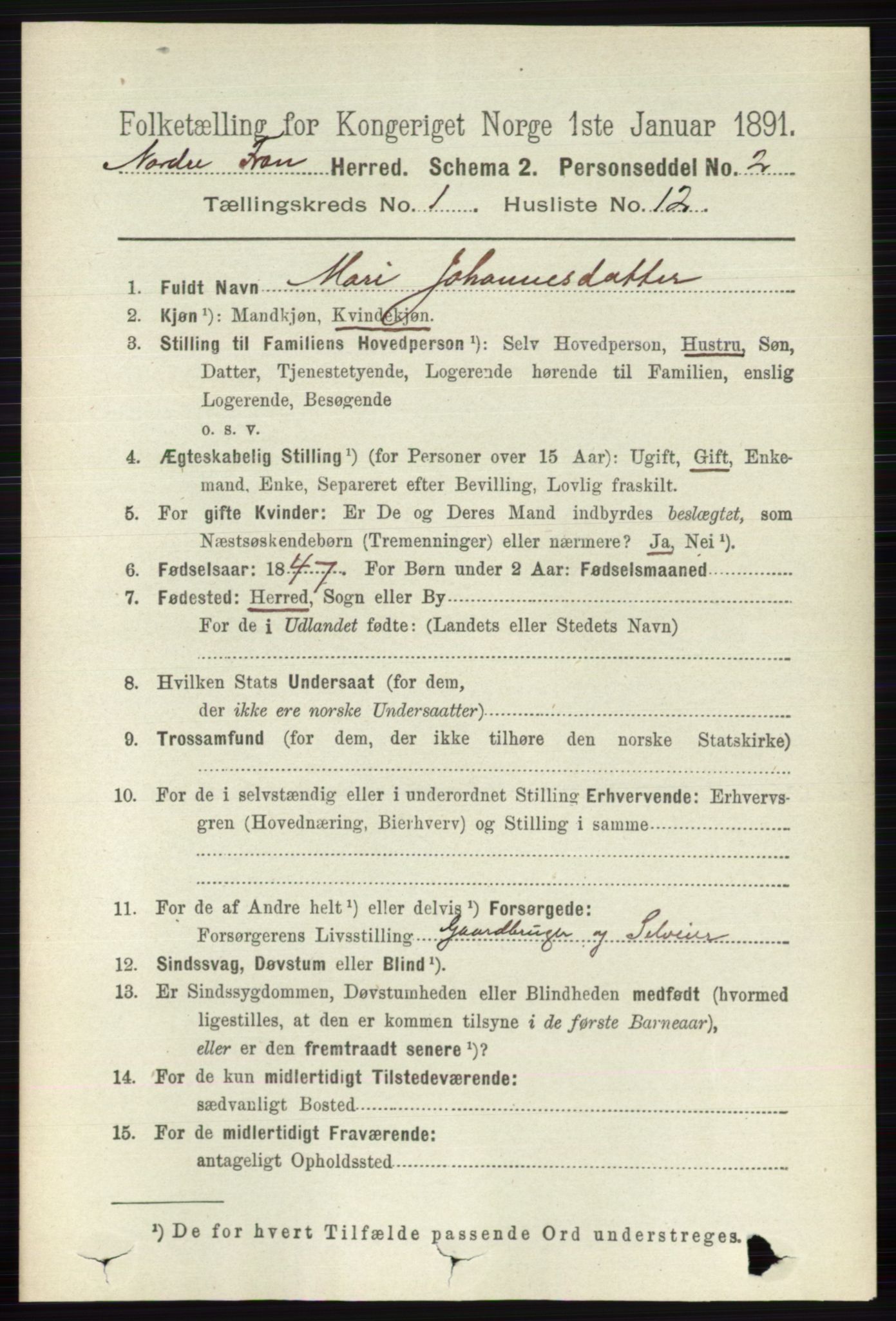 RA, Folketelling 1891 for 0518 Nord-Fron herred, 1891, s. 131