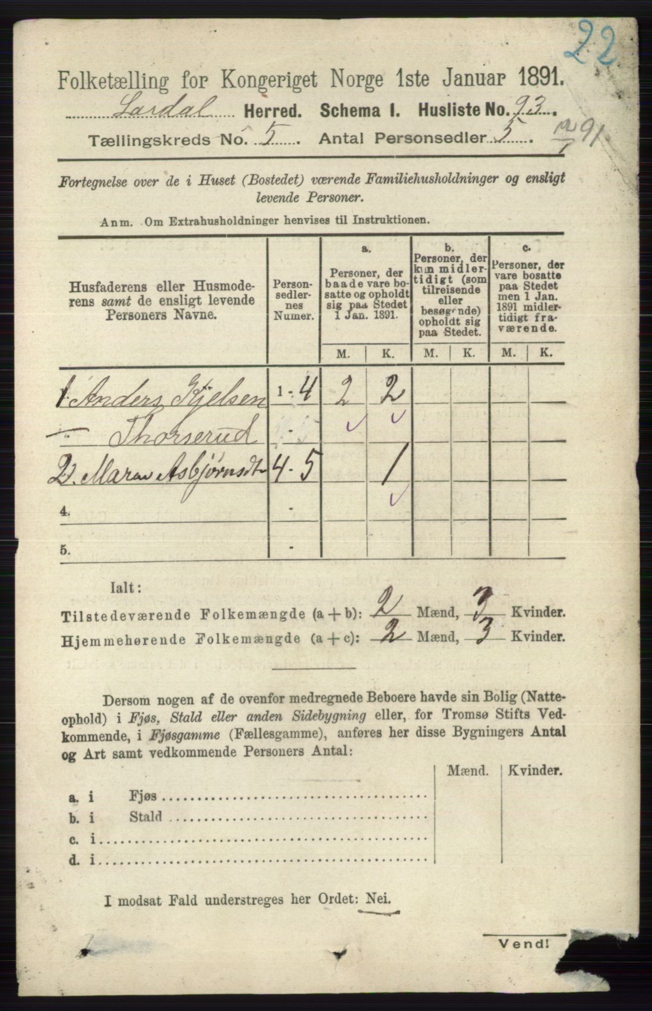 RA, Folketelling 1891 for 0728 Lardal herred, 1891, s. 2699