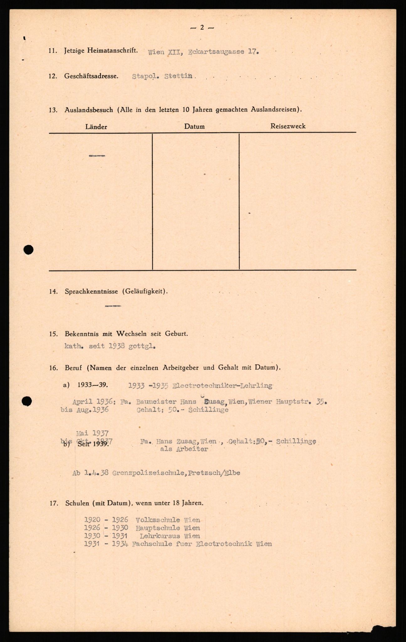 Forsvaret, Forsvarets overkommando II, RA/RAFA-3915/D/Db/L0038: CI Questionaires. Tyske okkupasjonsstyrker i Norge. Østerrikere., 1945-1946, s. 349