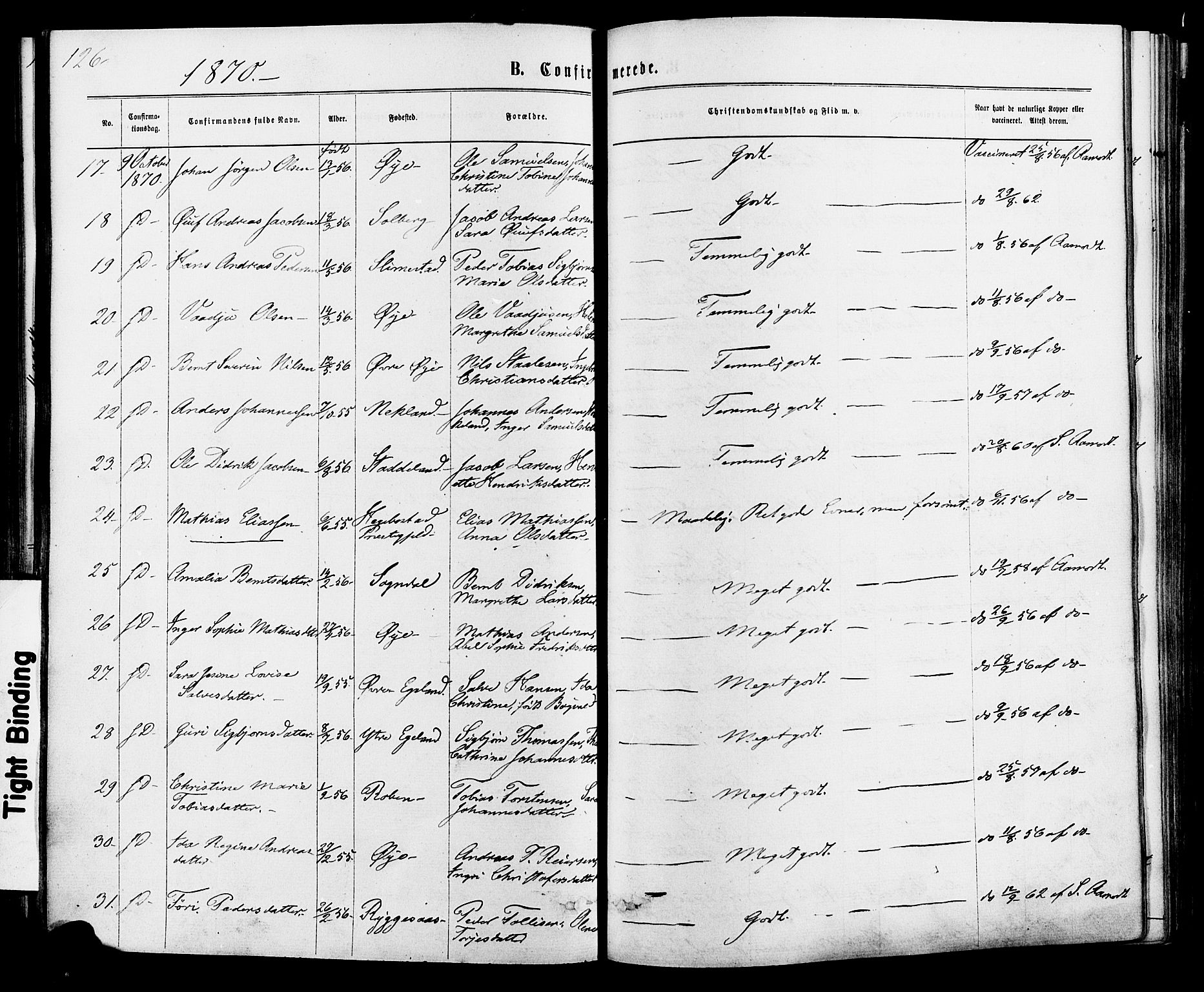 Kvinesdal sokneprestkontor, SAK/1111-0026/F/Fa/Fab/L0007: Ministerialbok nr. A 7, 1870-1885, s. 126