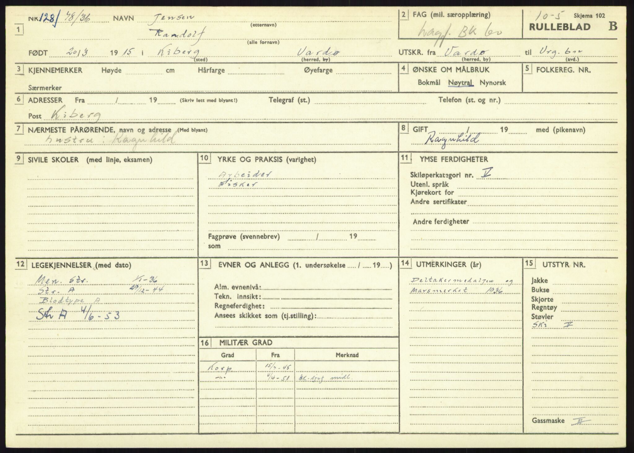 Forsvaret, Varanger bataljon, AV/RA-RAFA-2258/1/D/L0445: Rulleblad for menige født 1915-1916, 1915-1916, s. 88