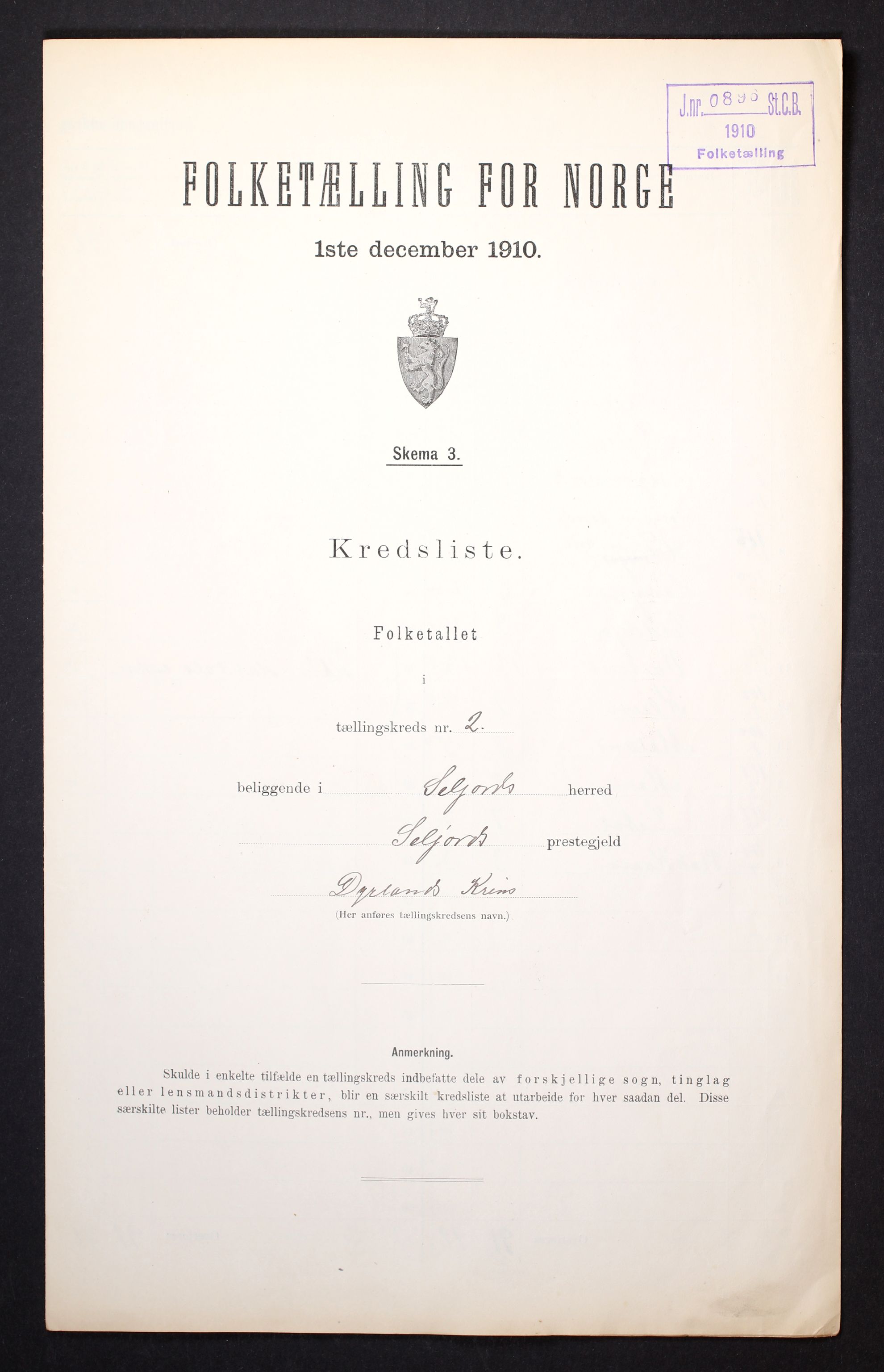 RA, Folketelling 1910 for 0828 Seljord herred, 1910, s. 7