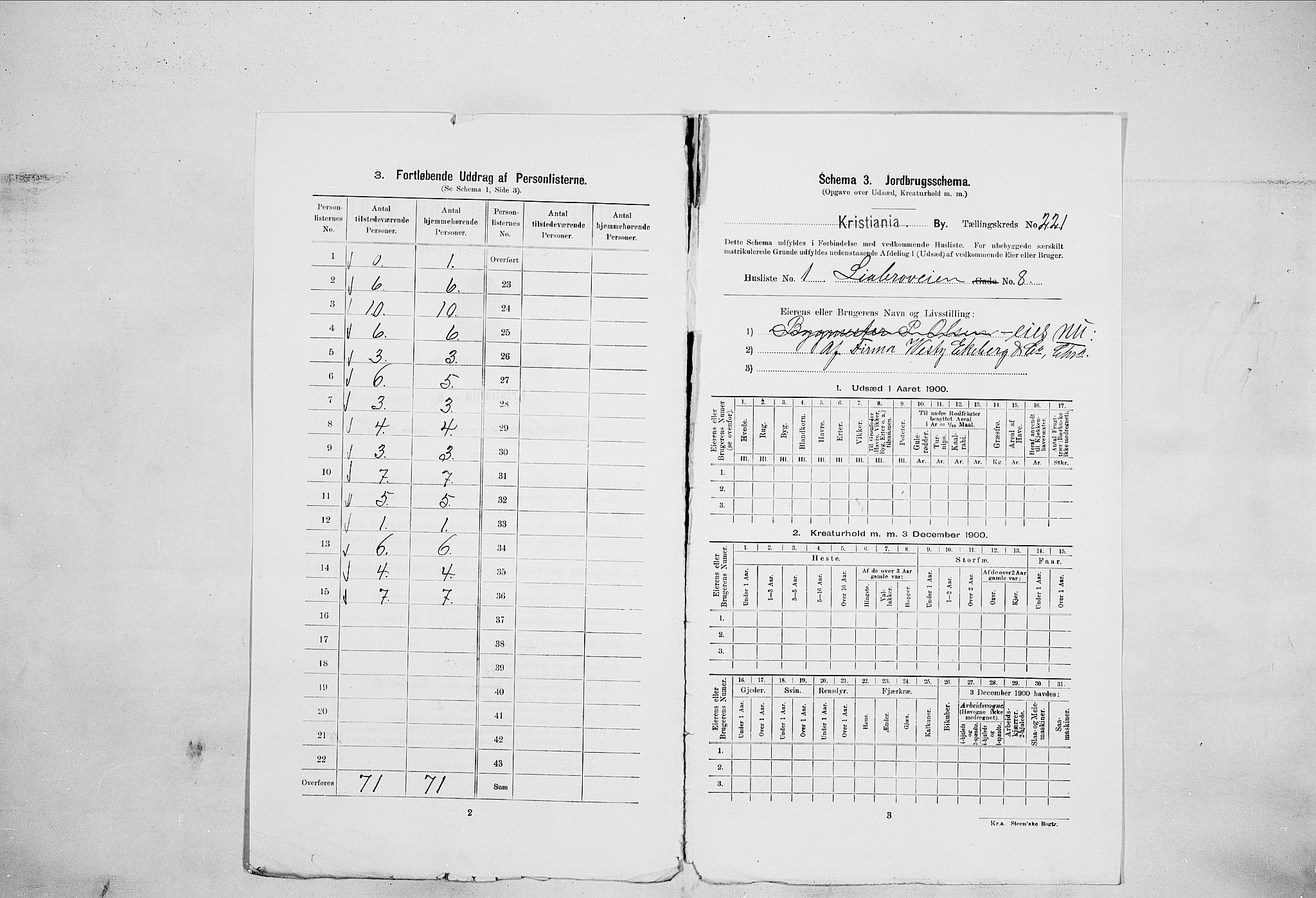 SAO, Folketelling 1900 for 0301 Kristiania kjøpstad, 1900, s. 52458