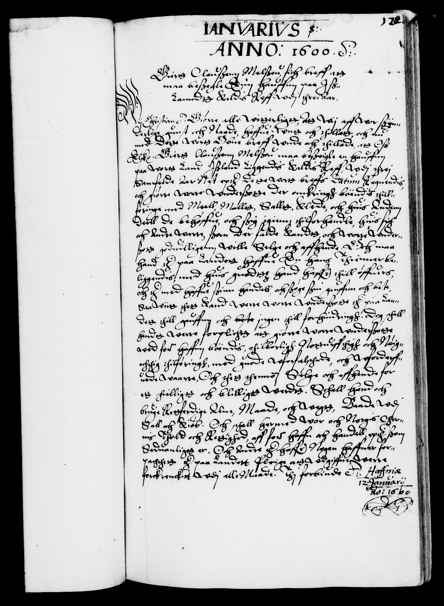 Danske Kanselli 1572-1799, RA/EA-3023/F/Fc/Fca/Fcaa/L0003: Norske registre (mikrofilm), 1596-1616, s. 128a