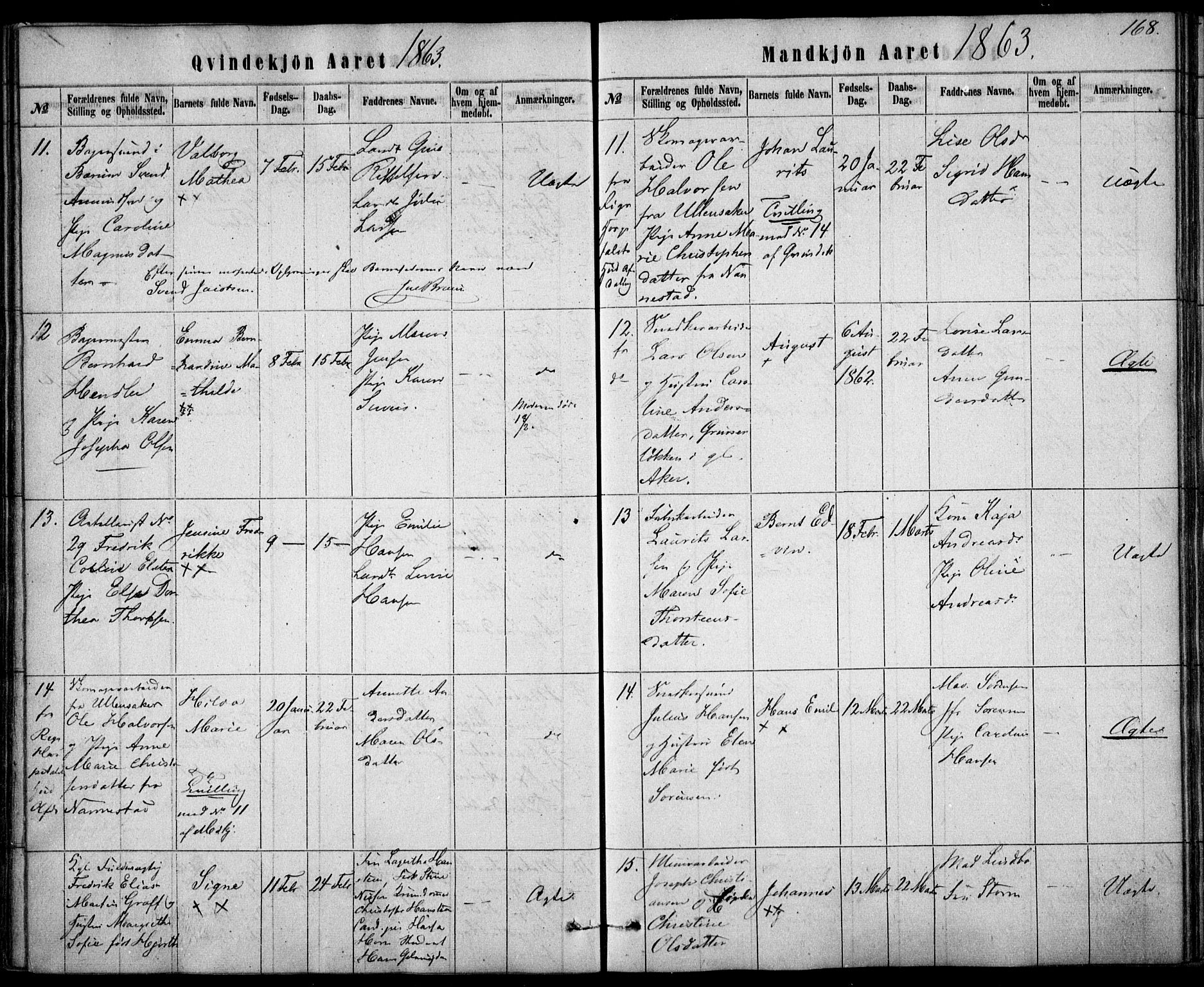 Rikshospitalet prestekontor Kirkebøker, AV/SAO-A-10309b/F/L0004: Ministerialbok nr. 4, 1853-1870, s. 168