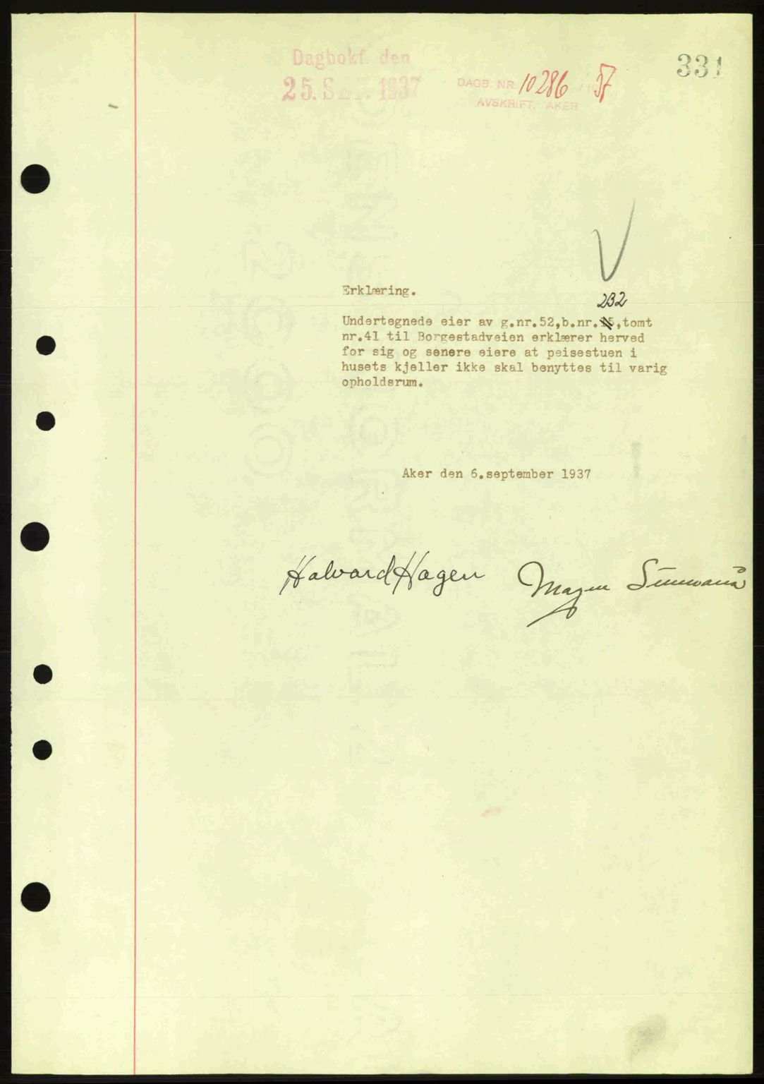 Aker herredsskriveri, SAO/A-10896/G/Gb/Gba/Gbab/L0017: Pantebok nr. A148, 1937-1937, Dagboknr: 10286/1937