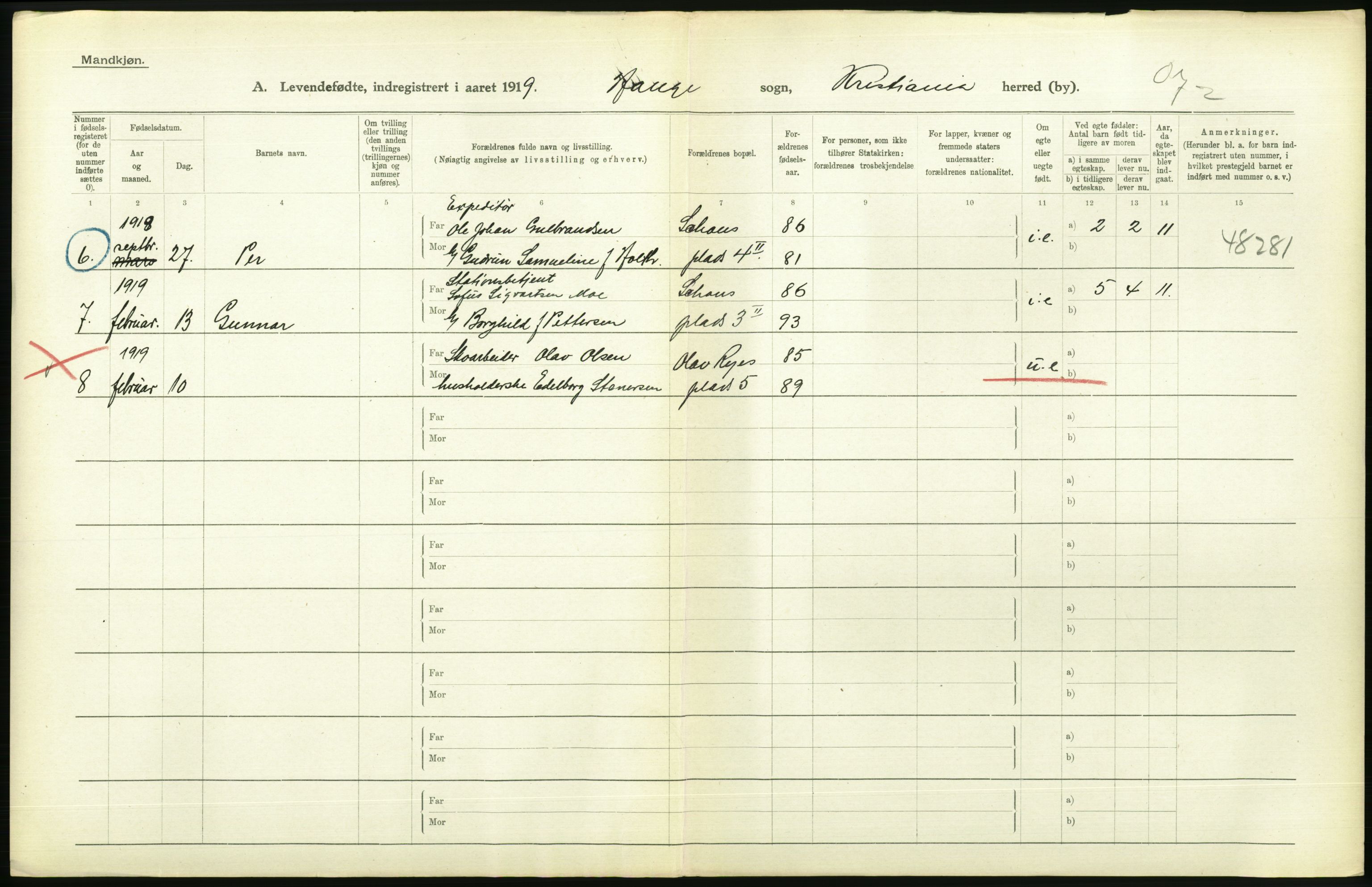 Statistisk sentralbyrå, Sosiodemografiske emner, Befolkning, AV/RA-S-2228/D/Df/Dfb/Dfbi/L0008: Kristiania: Levendefødte menn og kvinner., 1919