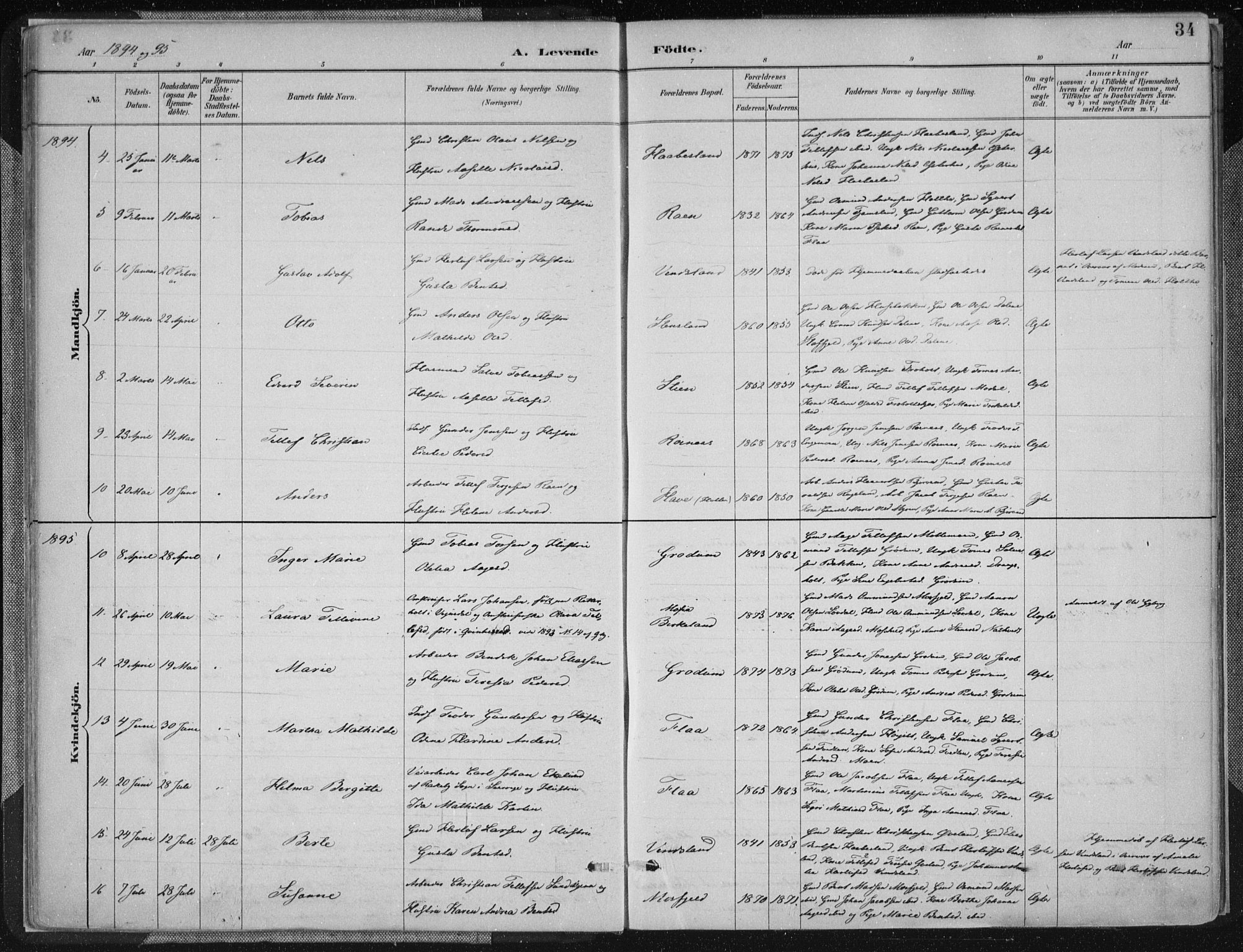 Birkenes sokneprestkontor, SAK/1111-0004/F/Fa/L0005: Ministerialbok nr. A 5, 1887-1907, s. 34