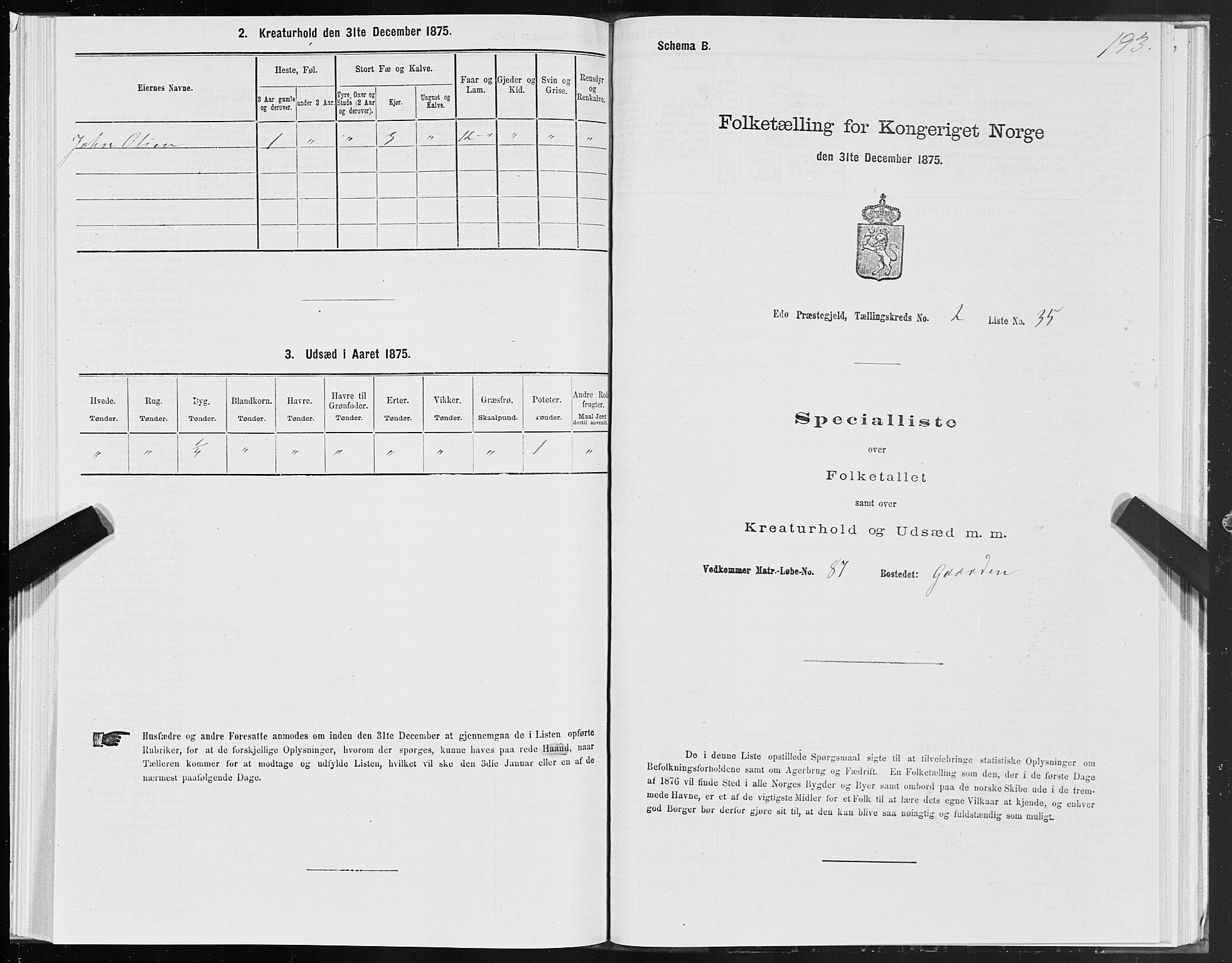 SAT, Folketelling 1875 for 1573P Edøy prestegjeld, 1875, s. 1193