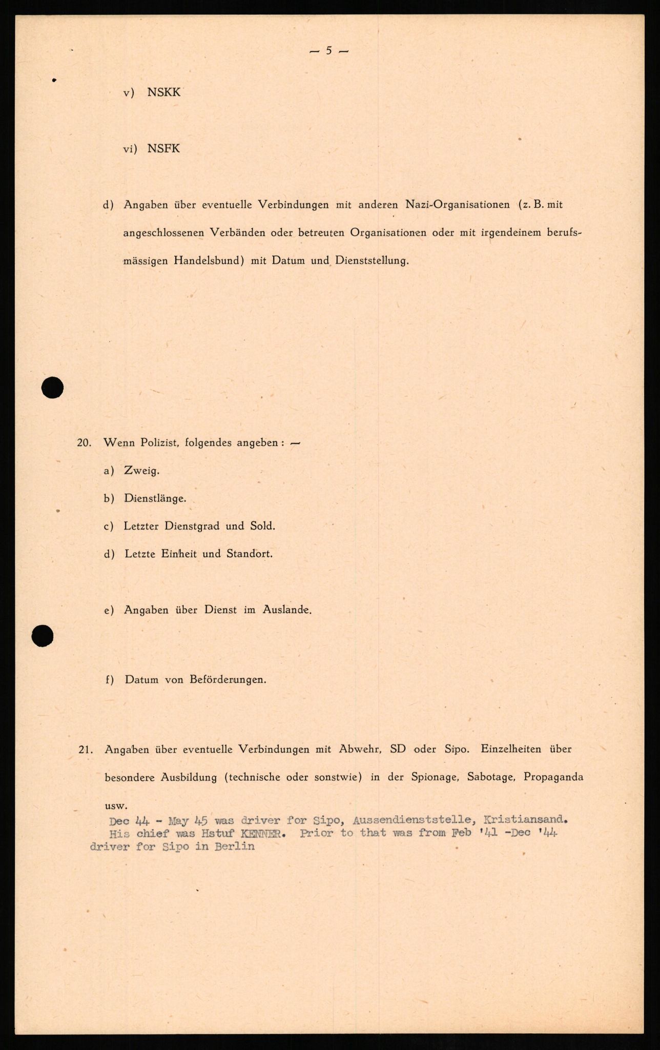 Forsvaret, Forsvarets overkommando II, AV/RA-RAFA-3915/D/Db/L0013: CI Questionaires. Tyske okkupasjonsstyrker i Norge. Tyskere., 1945-1946, s. 145