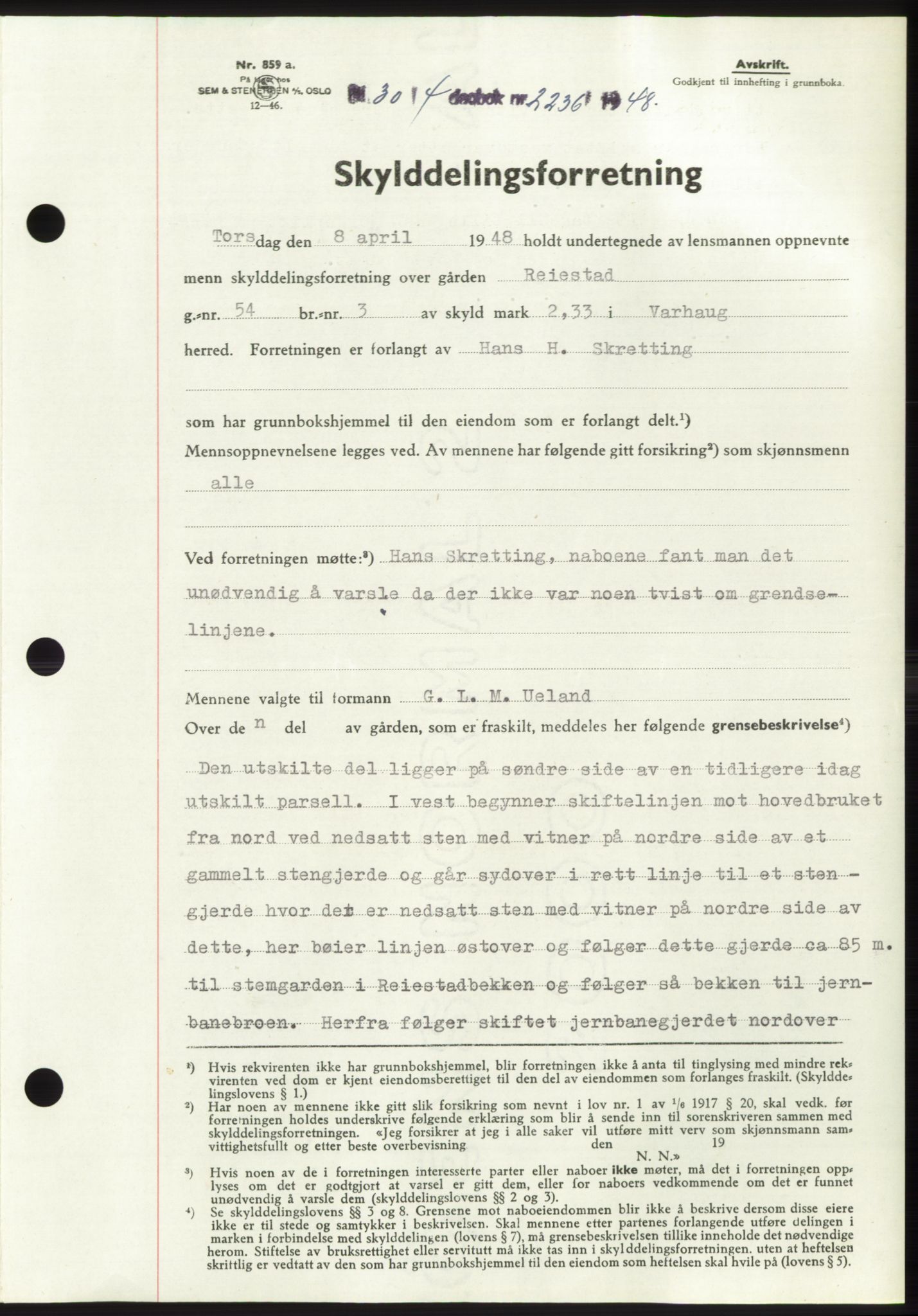 Jæren sorenskriveri, SAST/A-100310/03/G/Gba/L0098: Pantebok, 1948-1948, Dagboknr: 2236/1948