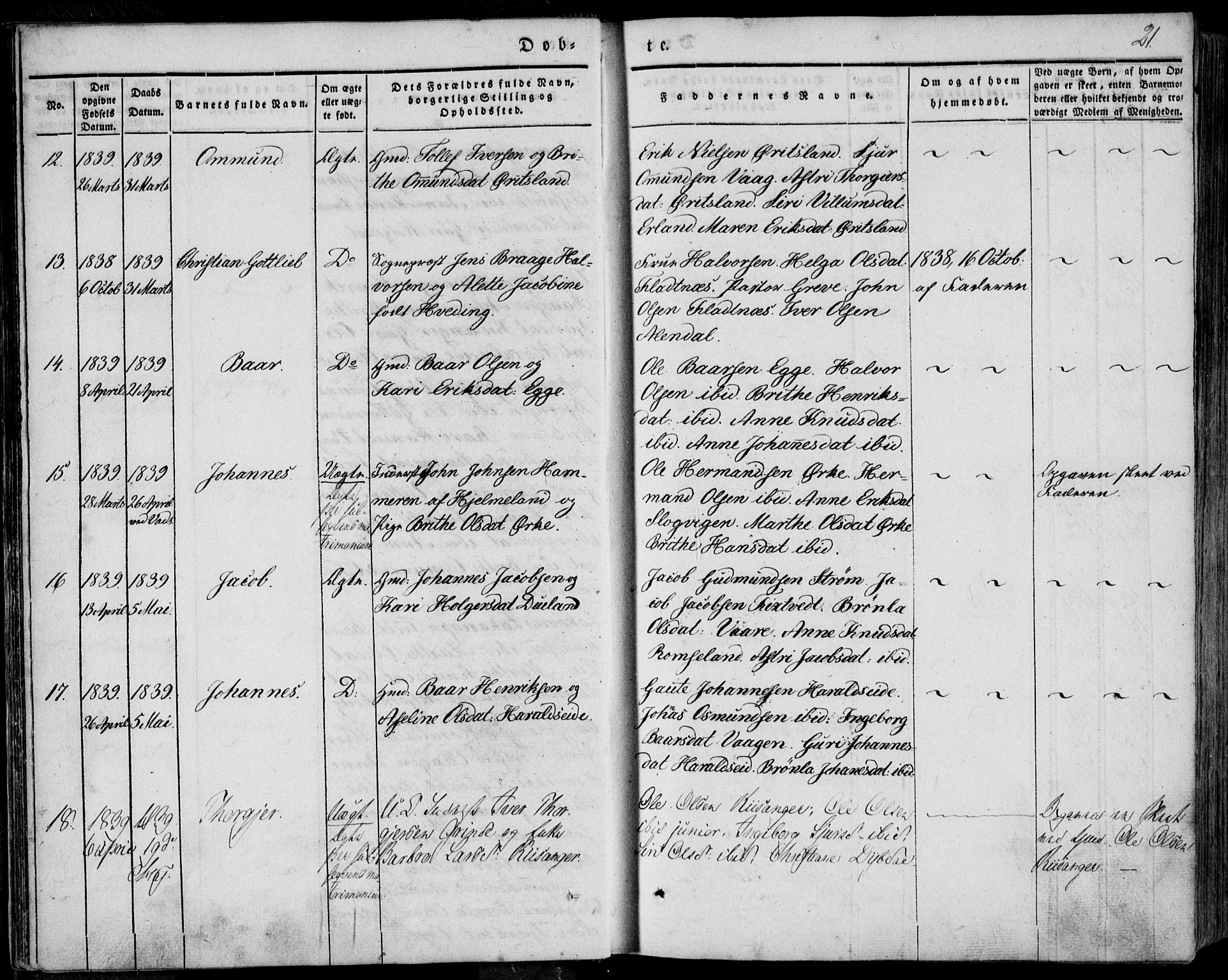 Skjold sokneprestkontor, SAST/A-101847/H/Ha/Haa/L0006: Ministerialbok nr. A 6.1, 1835-1858, s. 21