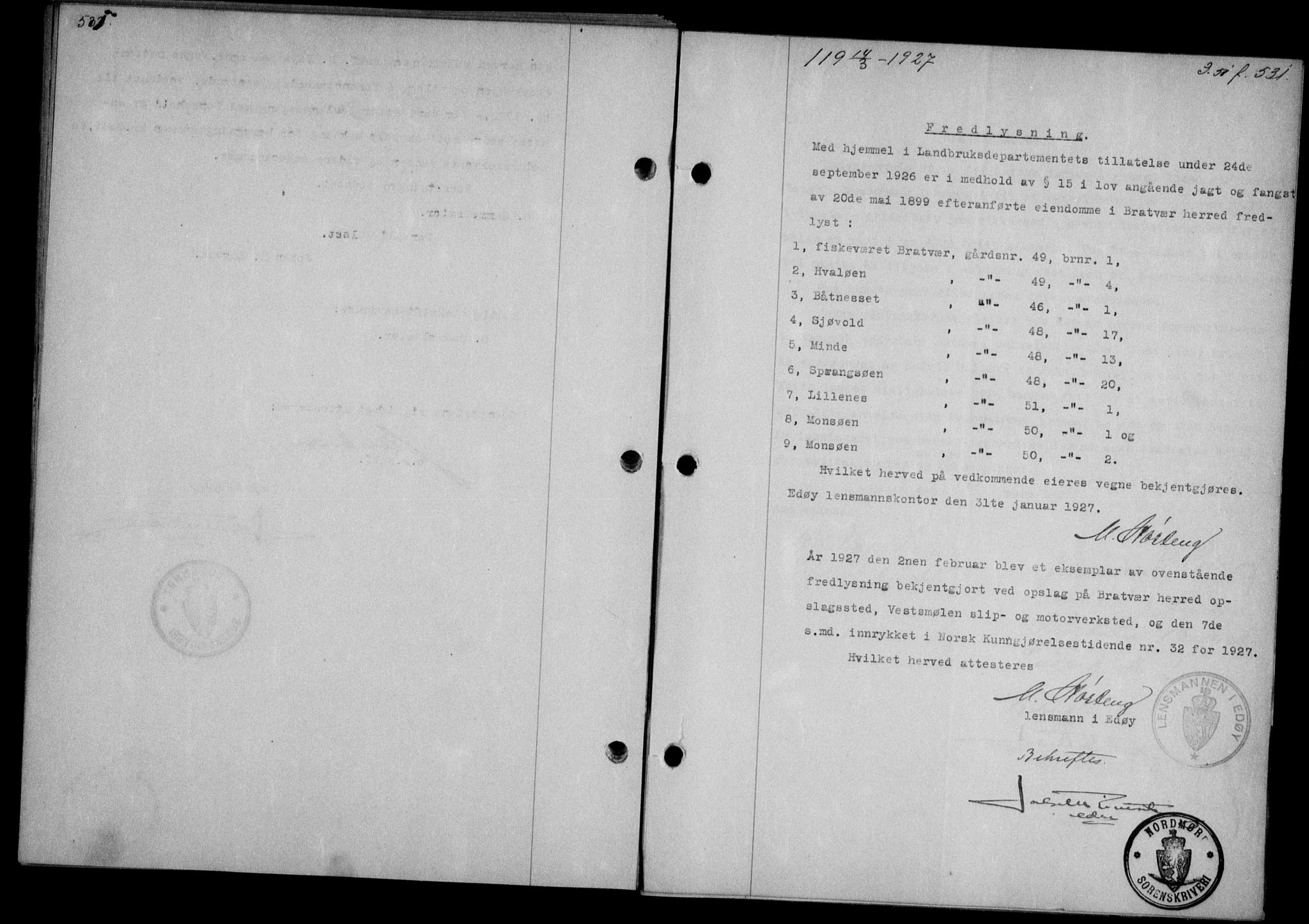 Nordmøre sorenskriveri, AV/SAT-A-4132/1/2/2Ca/L0061: Pantebok nr. 51, 1926-1927, Tingl.dato: 14.03.1927