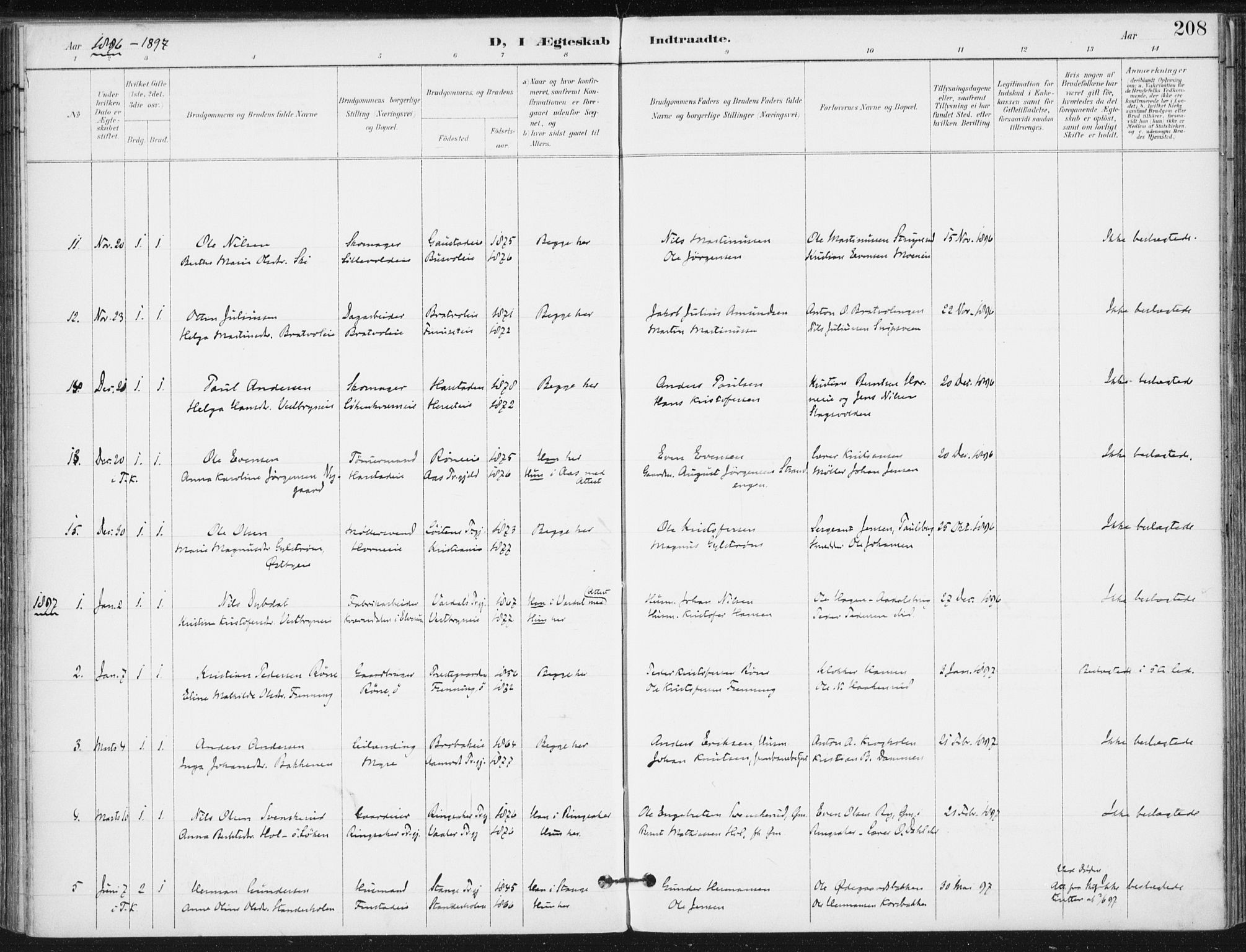 Romedal prestekontor, AV/SAH-PREST-004/K/L0011: Ministerialbok nr. 11, 1896-1912, s. 208