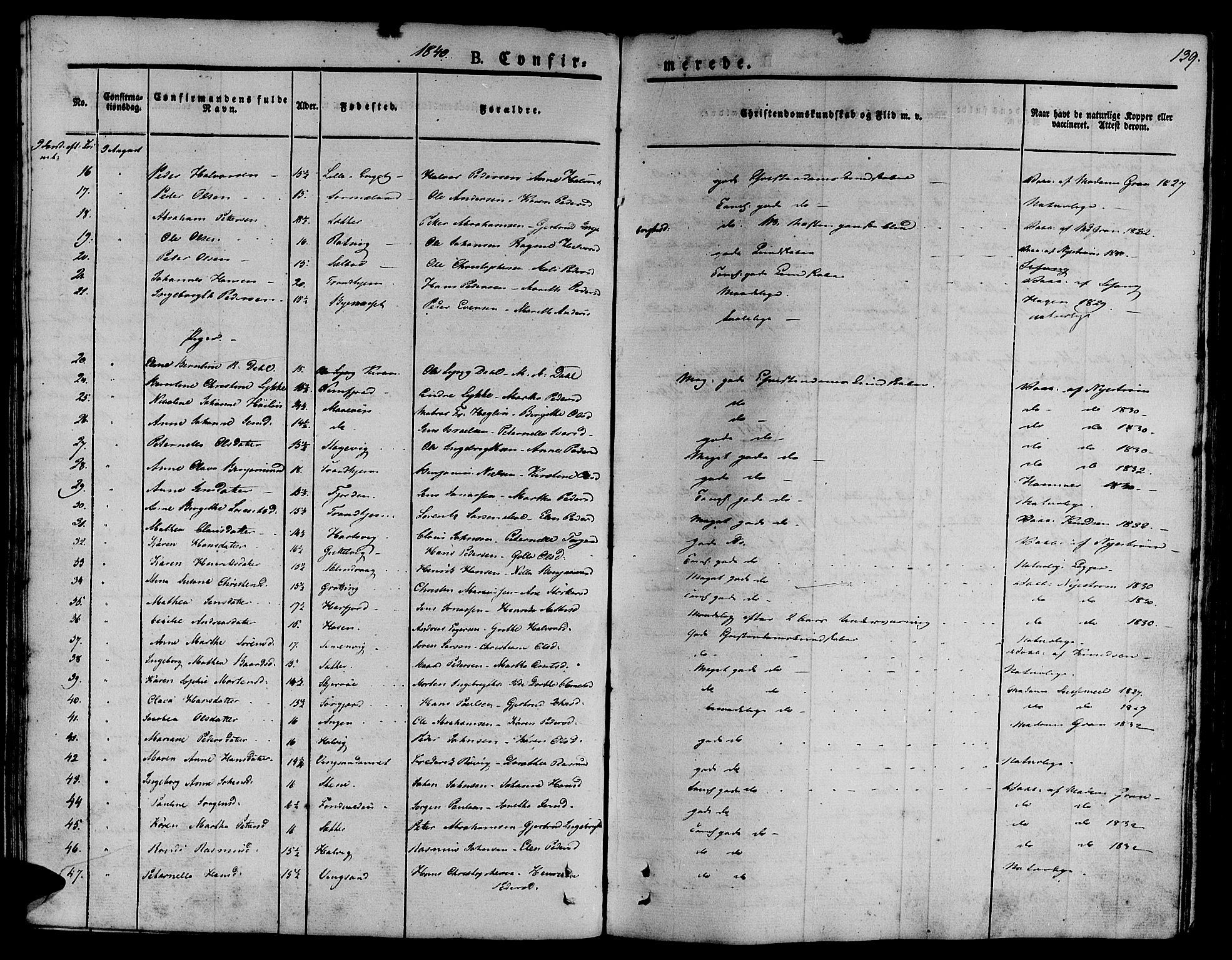 Ministerialprotokoller, klokkerbøker og fødselsregistre - Sør-Trøndelag, SAT/A-1456/657/L0703: Ministerialbok nr. 657A04, 1831-1846, s. 139