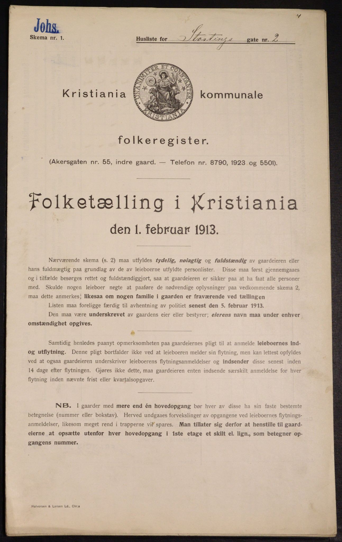 OBA, Kommunal folketelling 1.2.1913 for Kristiania, 1913, s. 103587