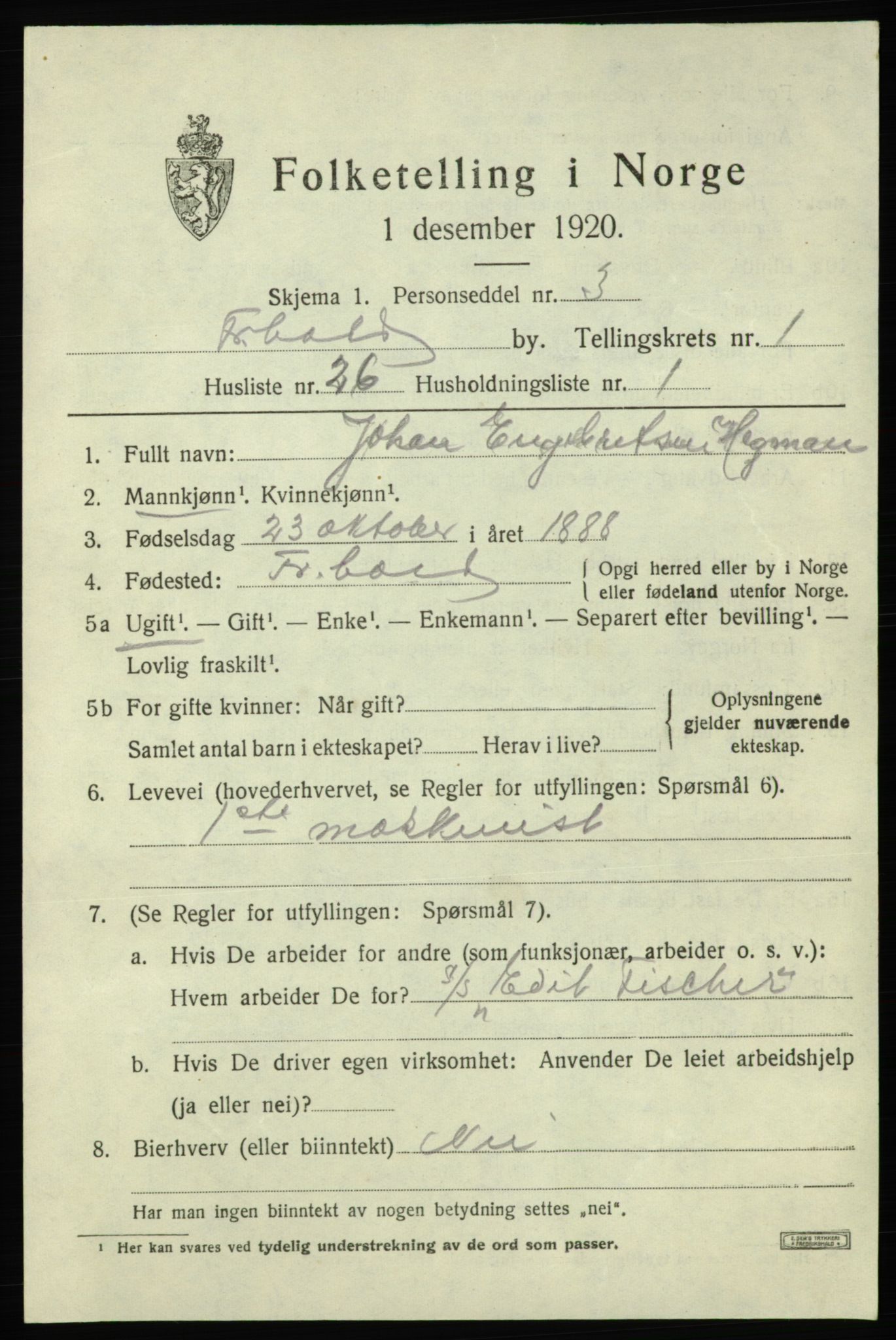 SAO, Folketelling 1920 for 0101 Fredrikshald kjøpstad, 1920, s. 8518