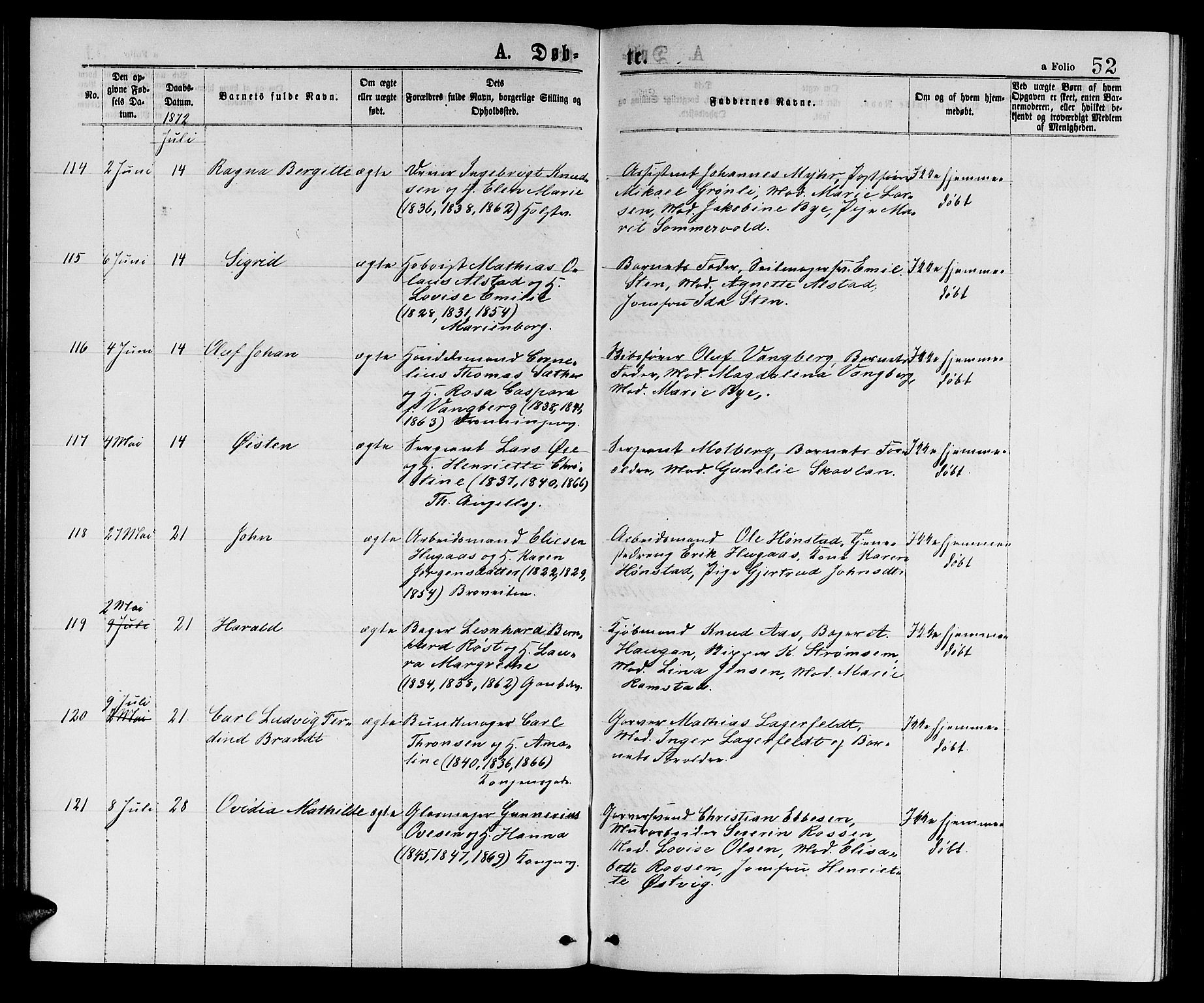 Ministerialprotokoller, klokkerbøker og fødselsregistre - Sør-Trøndelag, SAT/A-1456/601/L0088: Klokkerbok nr. 601C06, 1870-1878, s. 52