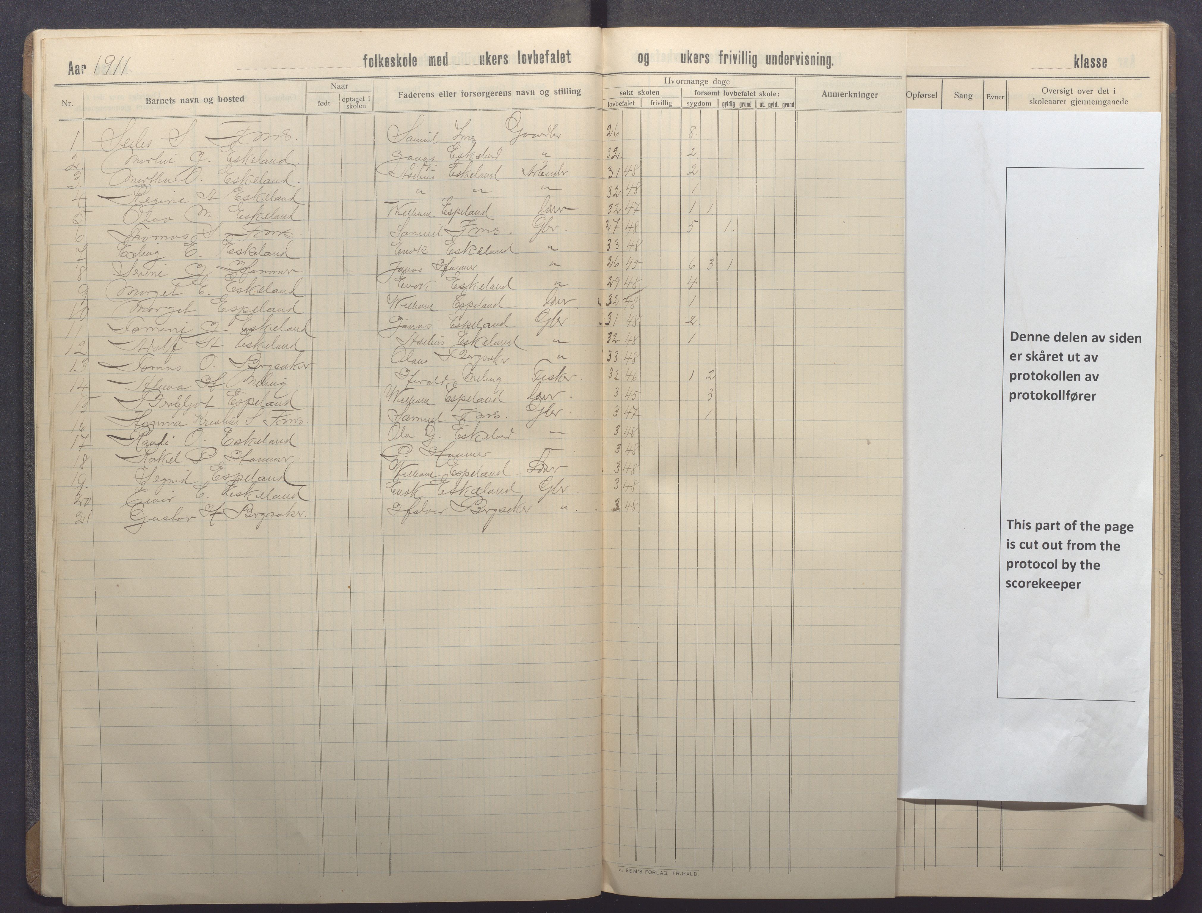 Høle kommune - Eskeland skole, IKAR/K-100028/F/L0001: Skoleprotokoll, 1909-1914, s. 8