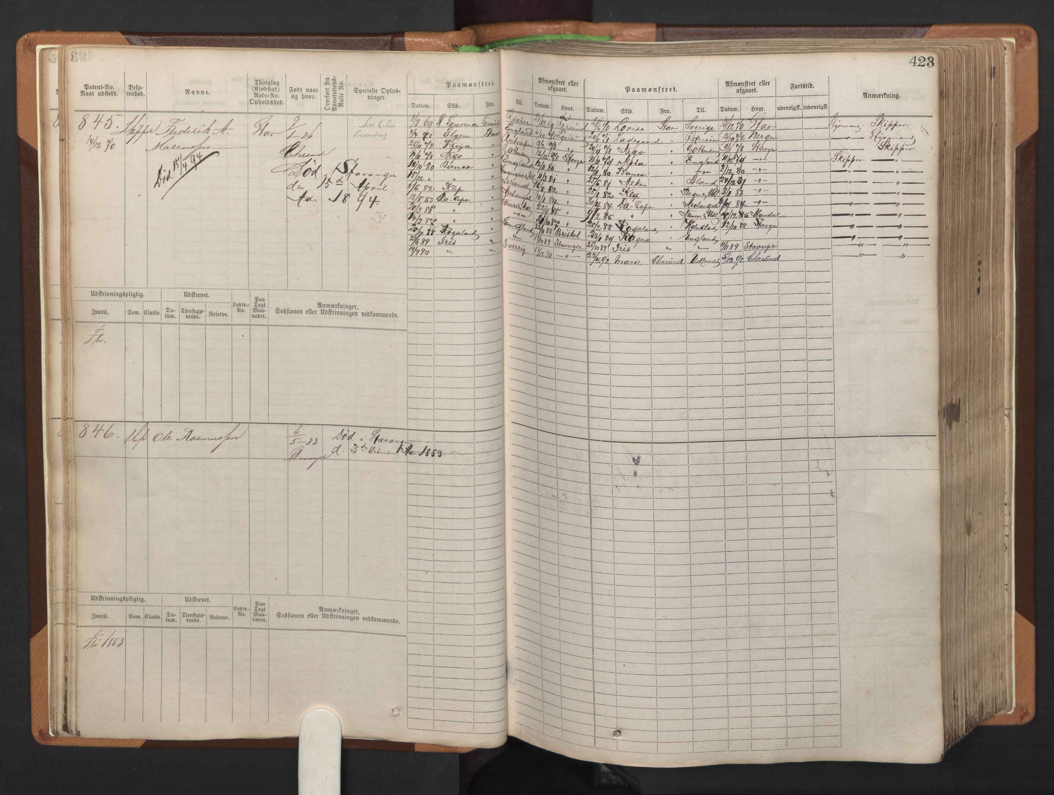 Stavanger sjømannskontor, AV/SAST-A-102006/F/Fb/Fbb/L0005: Sjøfartshovedrulle, patentnr. 793-1606 (del 2), 1869-1880, s. 29