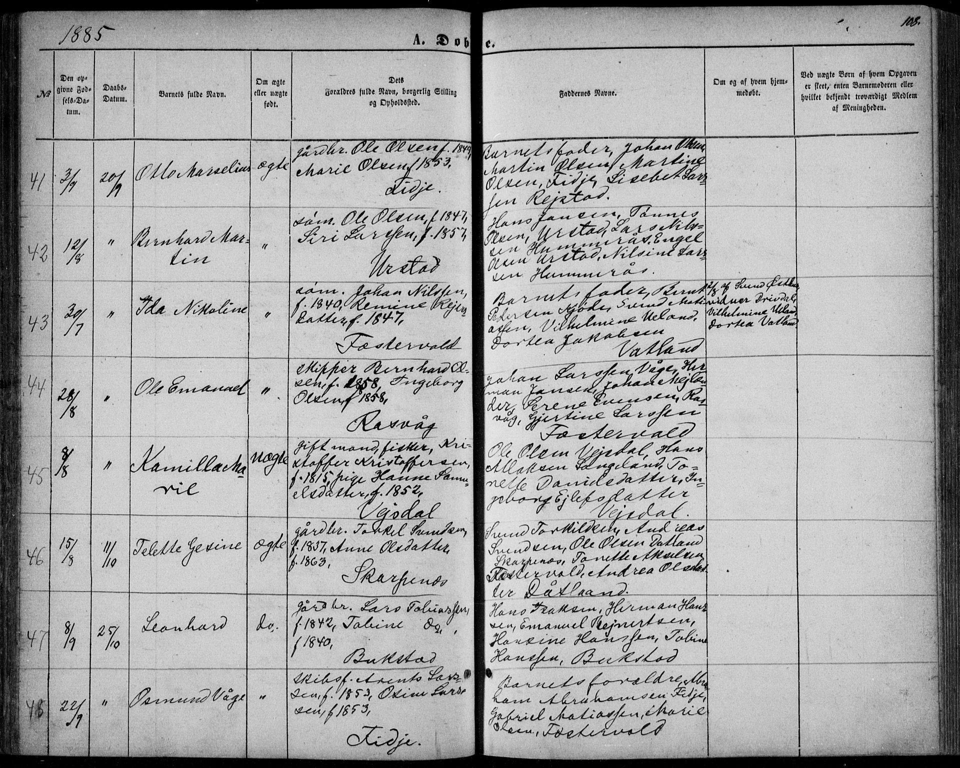 Flekkefjord sokneprestkontor, AV/SAK-1111-0012/F/Fb/Fbb/L0003: Klokkerbok nr. B 3, 1867-1889, s. 108