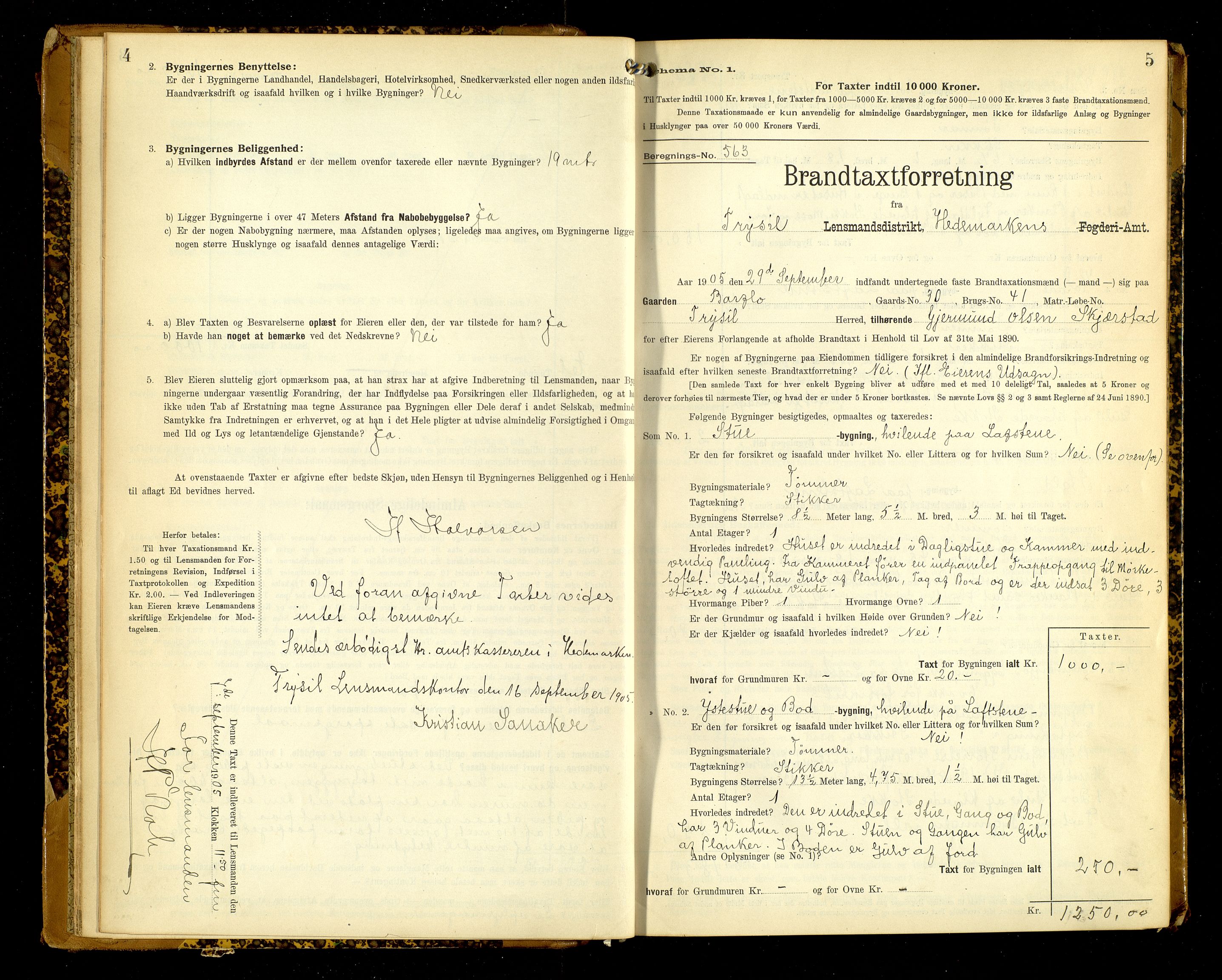 Norges Brannkasse, Trysil, AV/SAH-NBRANT-021/F/L0013: Branntakstprotokoll, 1905-1907