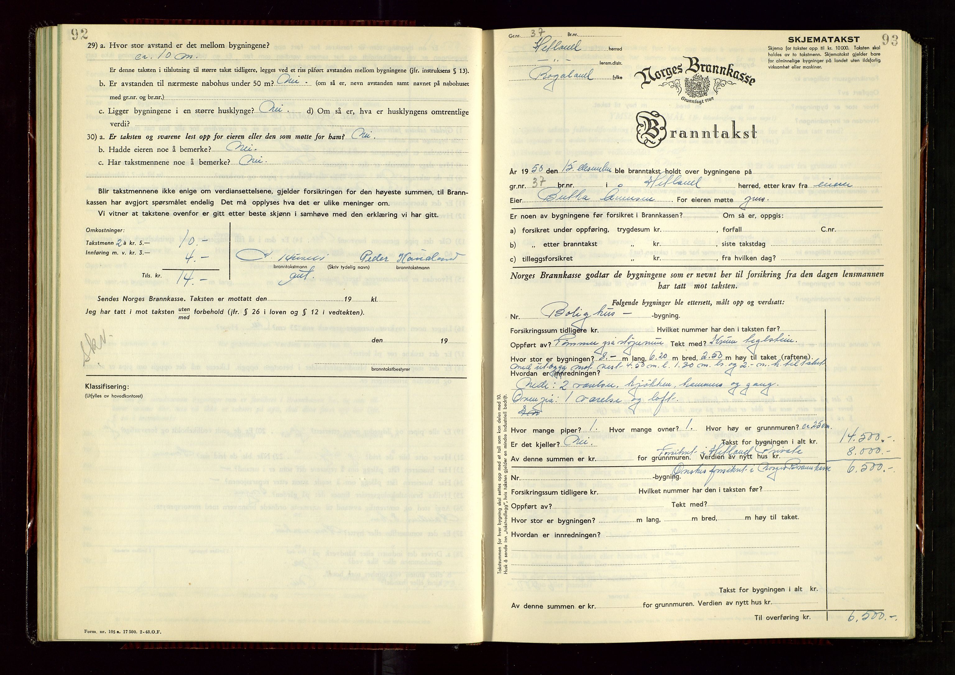 Hetland lensmannskontor, AV/SAST-A-100101/Gob/L0008: "Branntakstprotokoll", 1949-1953, s. 92-93