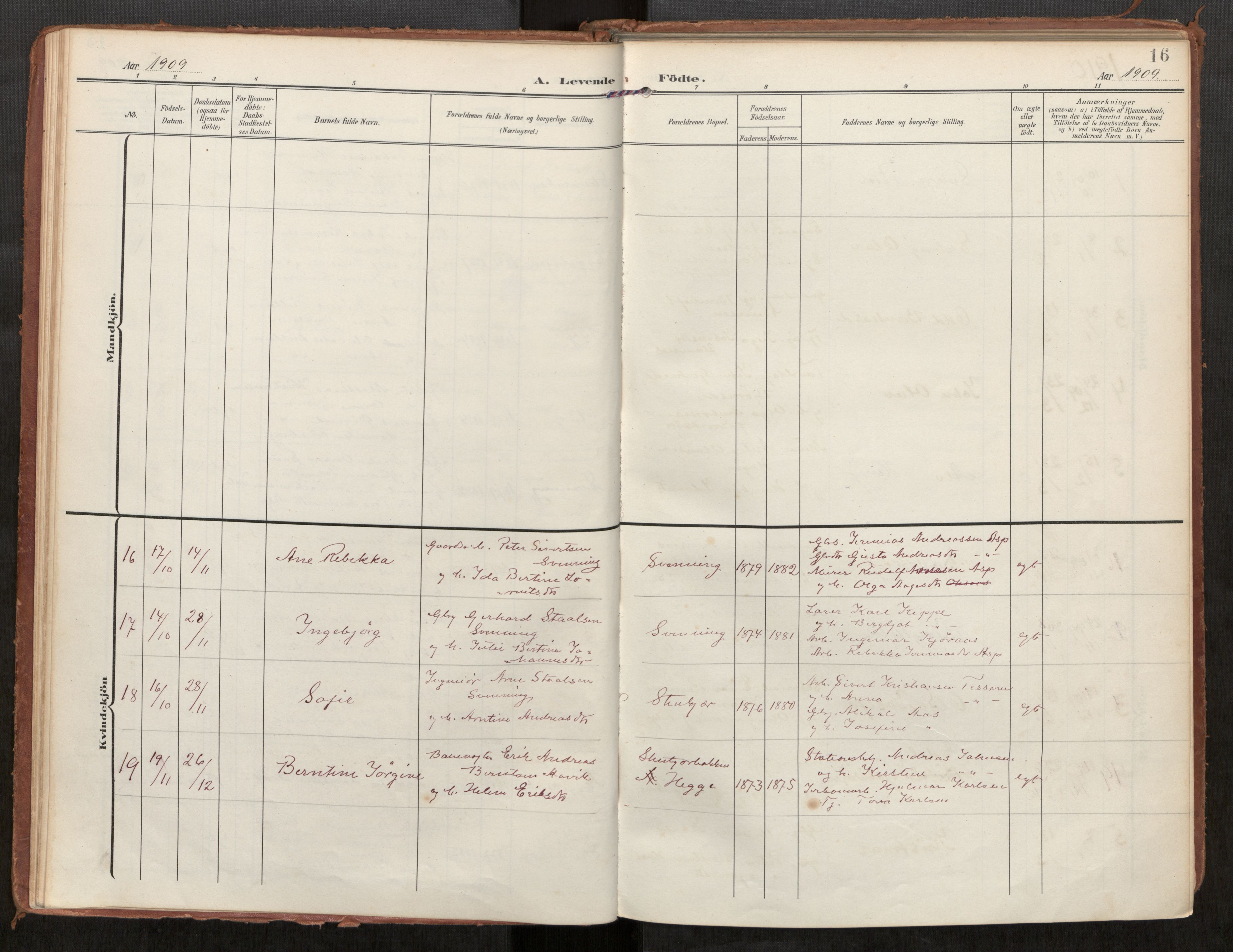 Steinkjer sokneprestkontor, AV/SAT-A-1541/01/H/Ha/Haa/L0002: Ministerialbok nr. 2, 1907-1917, s. 16