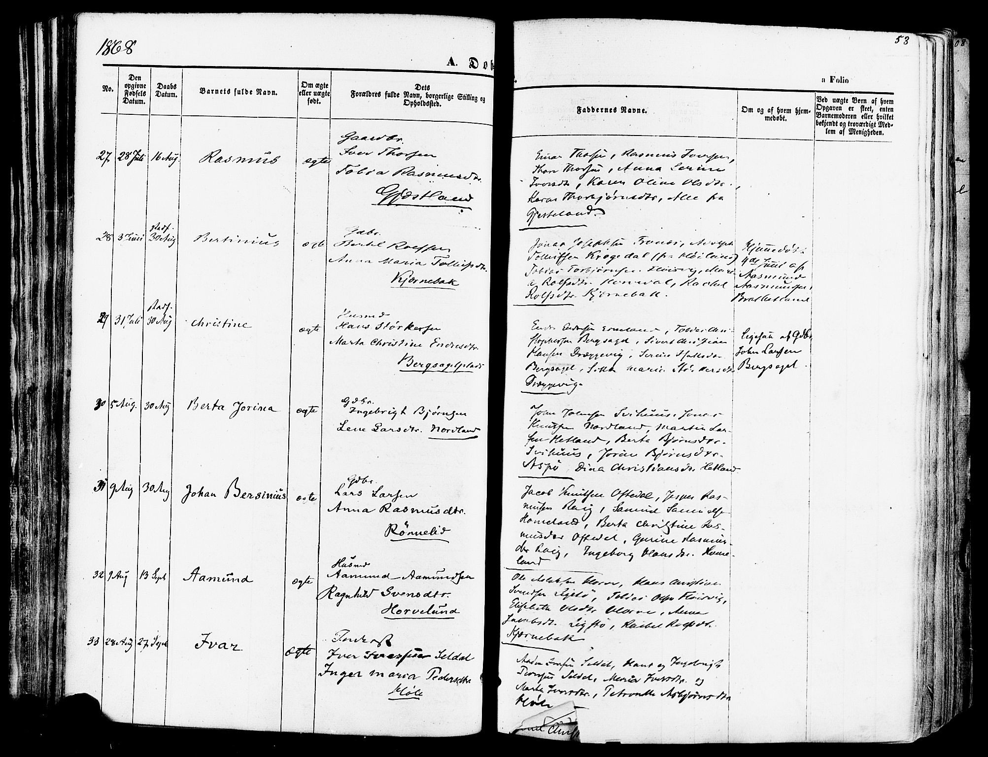 Høgsfjord sokneprestkontor, AV/SAST-A-101624/H/Ha/Haa/L0002: Ministerialbok nr. A 2, 1855-1885, s. 53