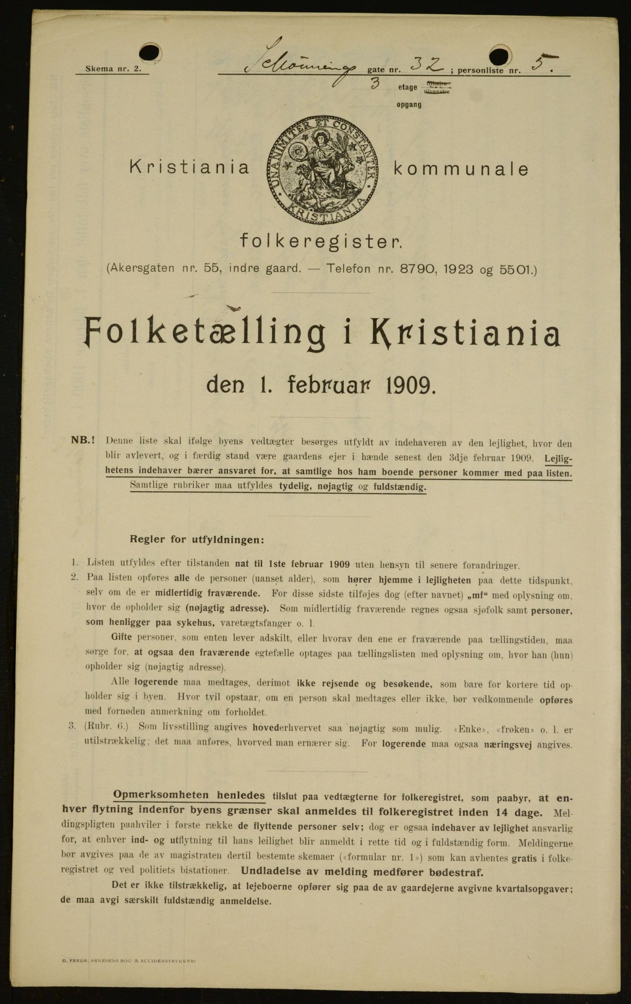 OBA, Kommunal folketelling 1.2.1909 for Kristiania kjøpstad, 1909, s. 85104