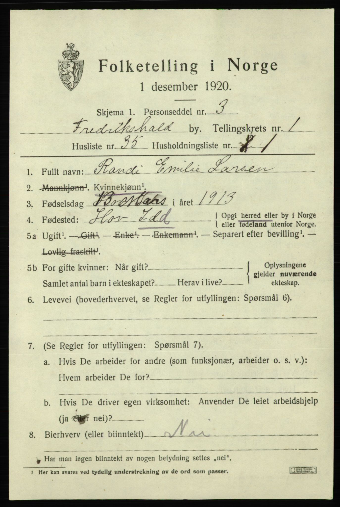 SAO, Folketelling 1920 for 0101 Fredrikshald kjøpstad, 1920, s. 8708