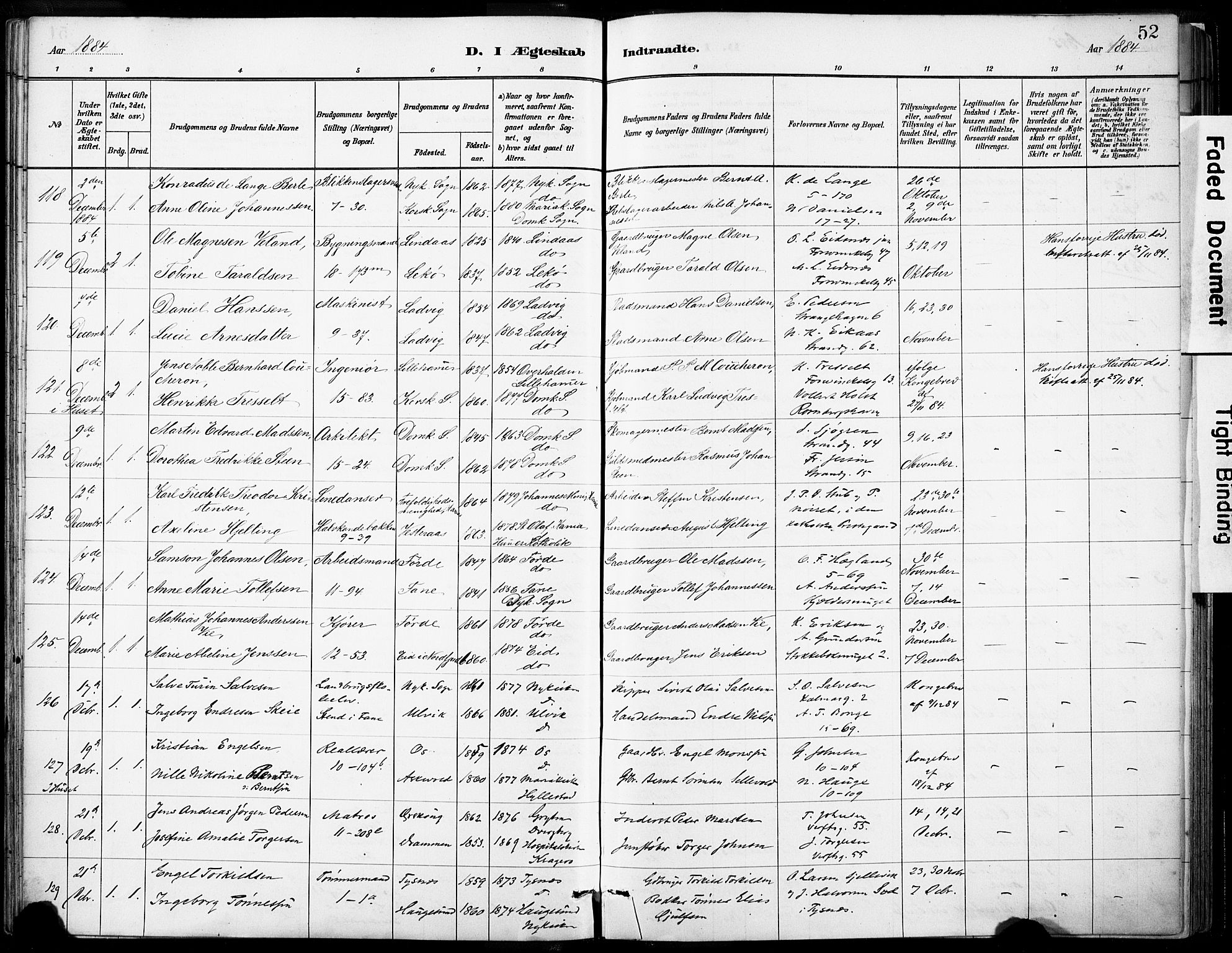 Domkirken sokneprestembete, AV/SAB-A-74801/H/Haa/L0037: Ministerialbok nr. D 4, 1880-1907, s. 52