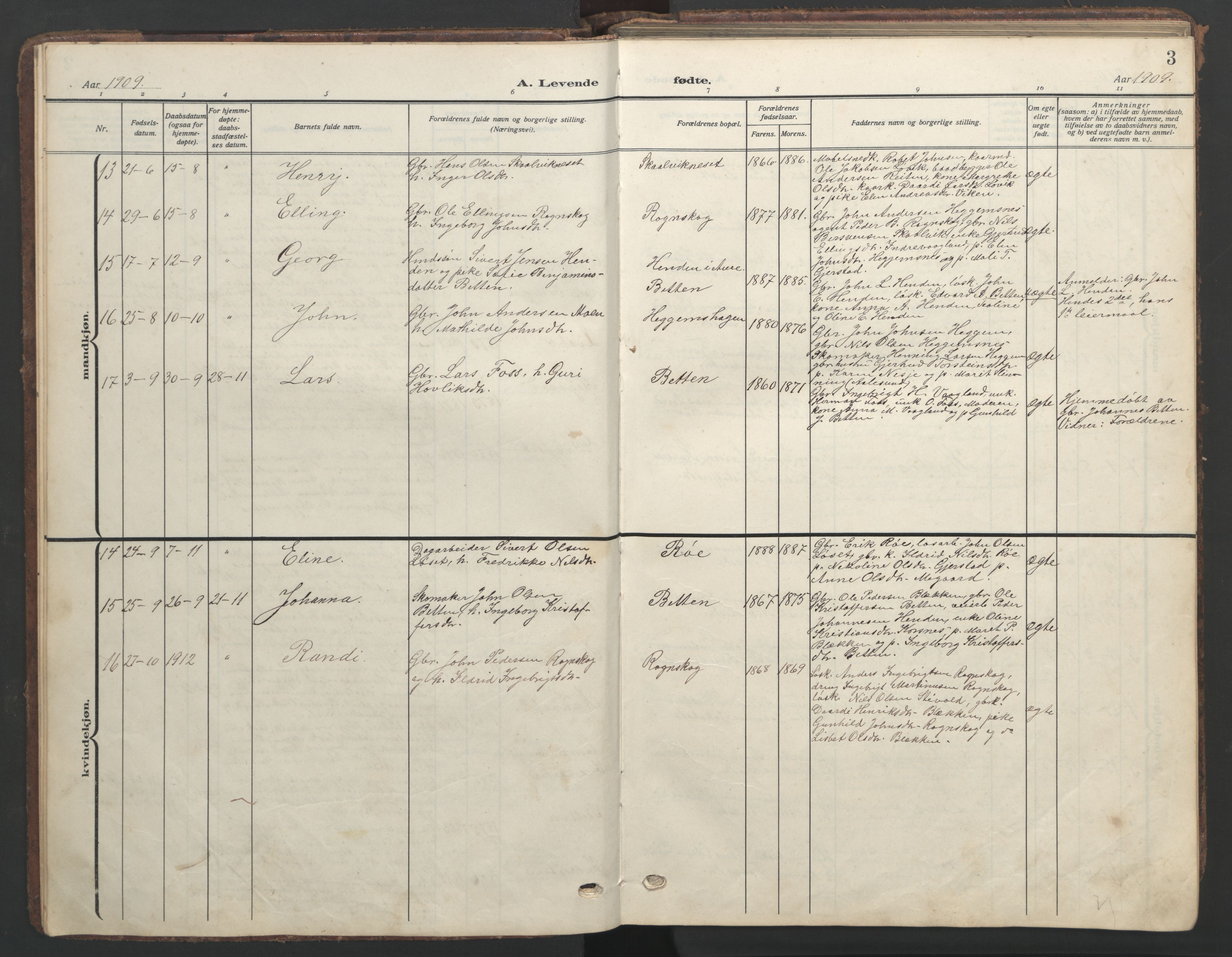 Ministerialprotokoller, klokkerbøker og fødselsregistre - Møre og Romsdal, AV/SAT-A-1454/576/L0891: Klokkerbok nr. 576C02, 1909-1946, s. 3