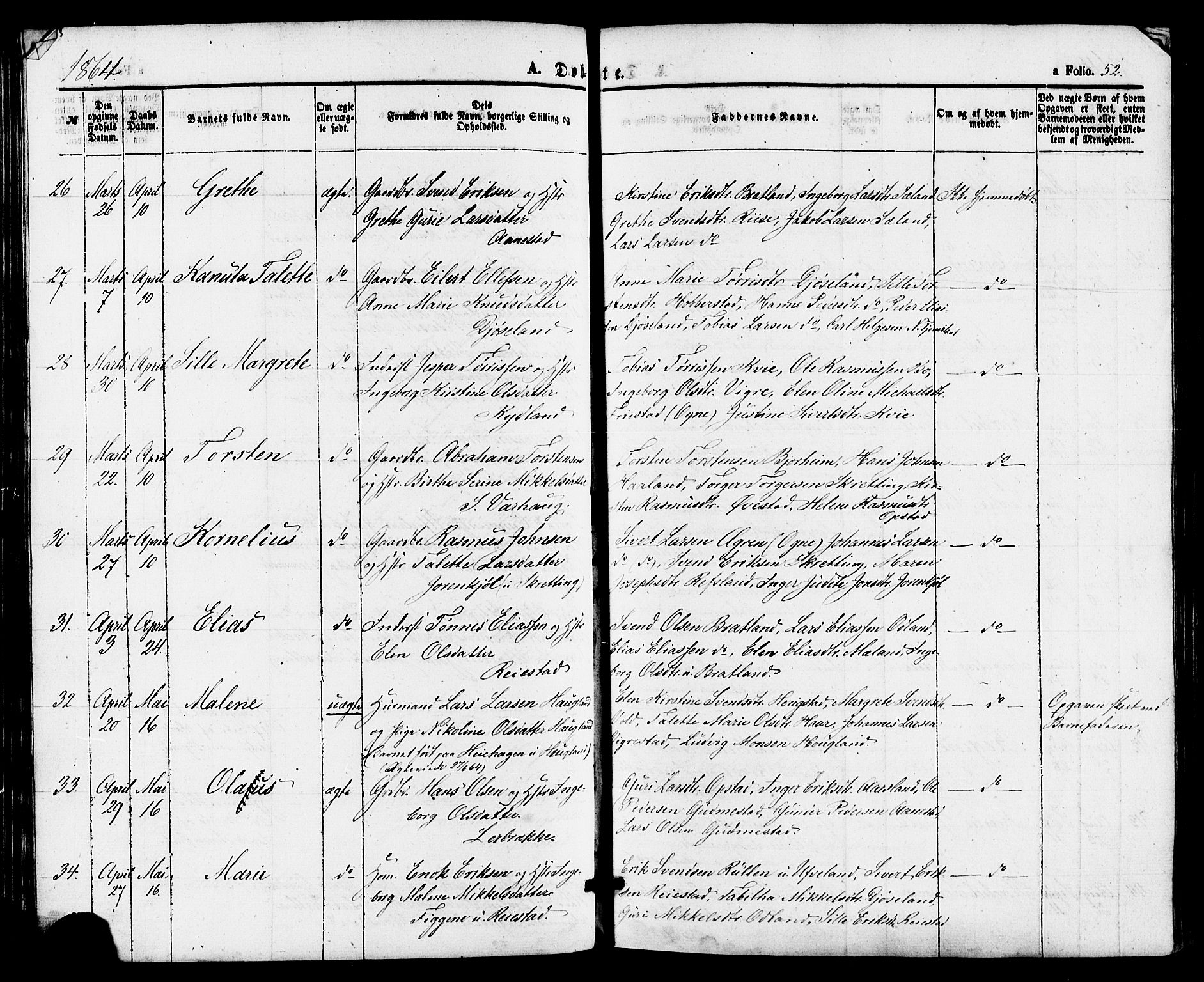 Hå sokneprestkontor, AV/SAST-A-101801/001/30BA/L0009: Ministerialbok nr. A 8, 1855-1878, s. 52