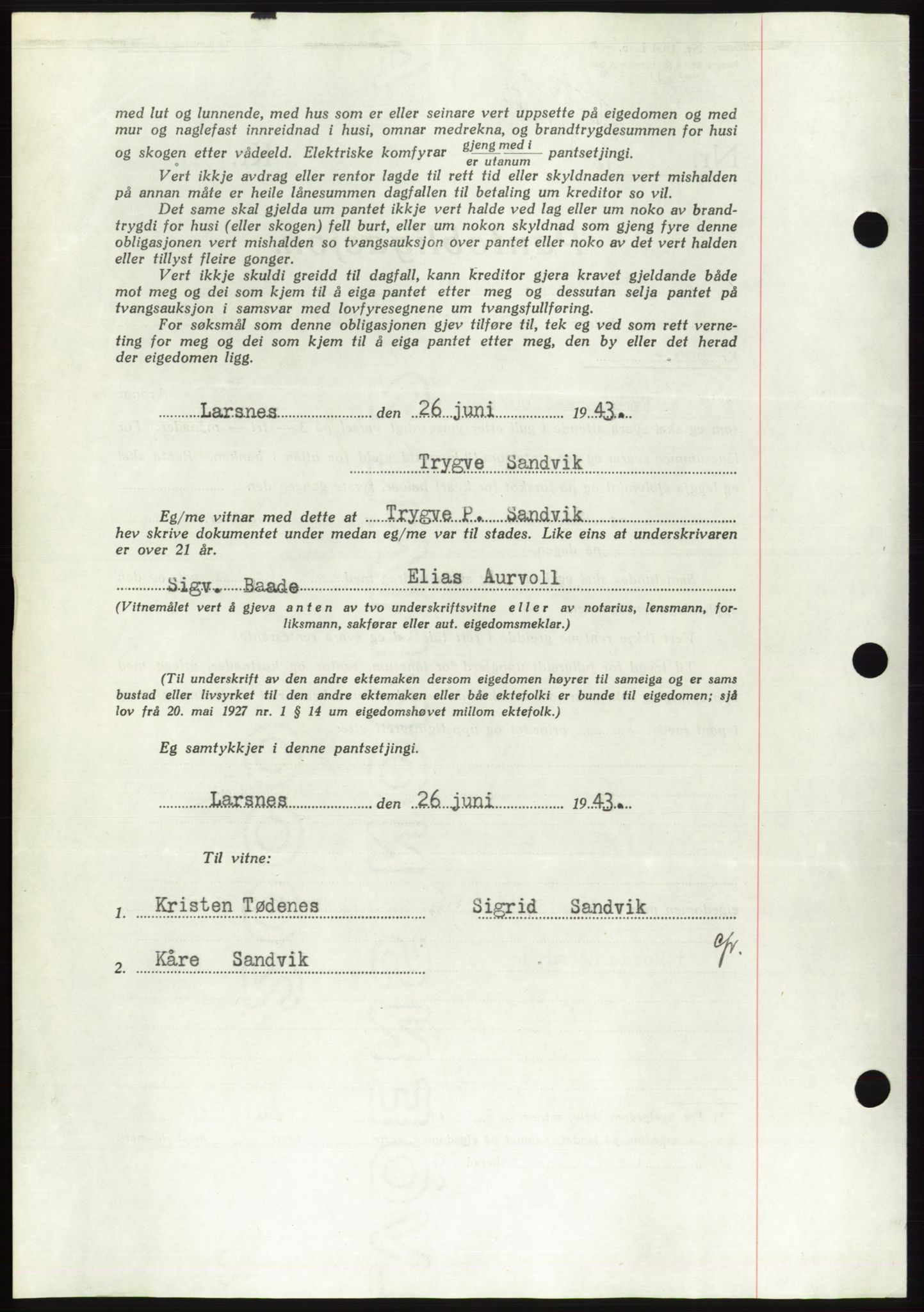 Søre Sunnmøre sorenskriveri, AV/SAT-A-4122/1/2/2C/L0114: Pantebok nr. 1-2B, 1943-1947, Dagboknr: 586/1943