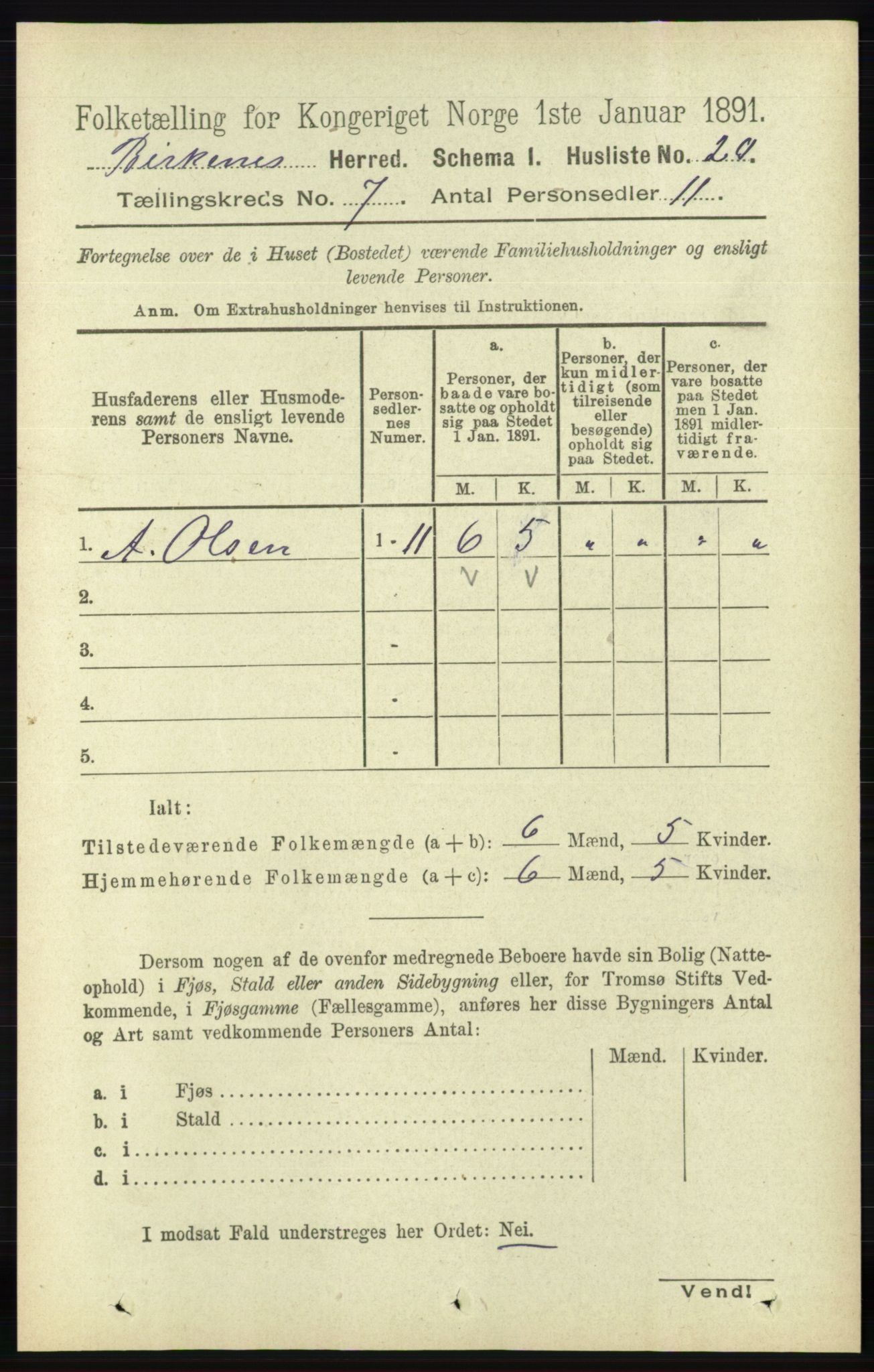 RA, Folketelling 1891 for 0928 Birkenes herred, 1891, s. 1961