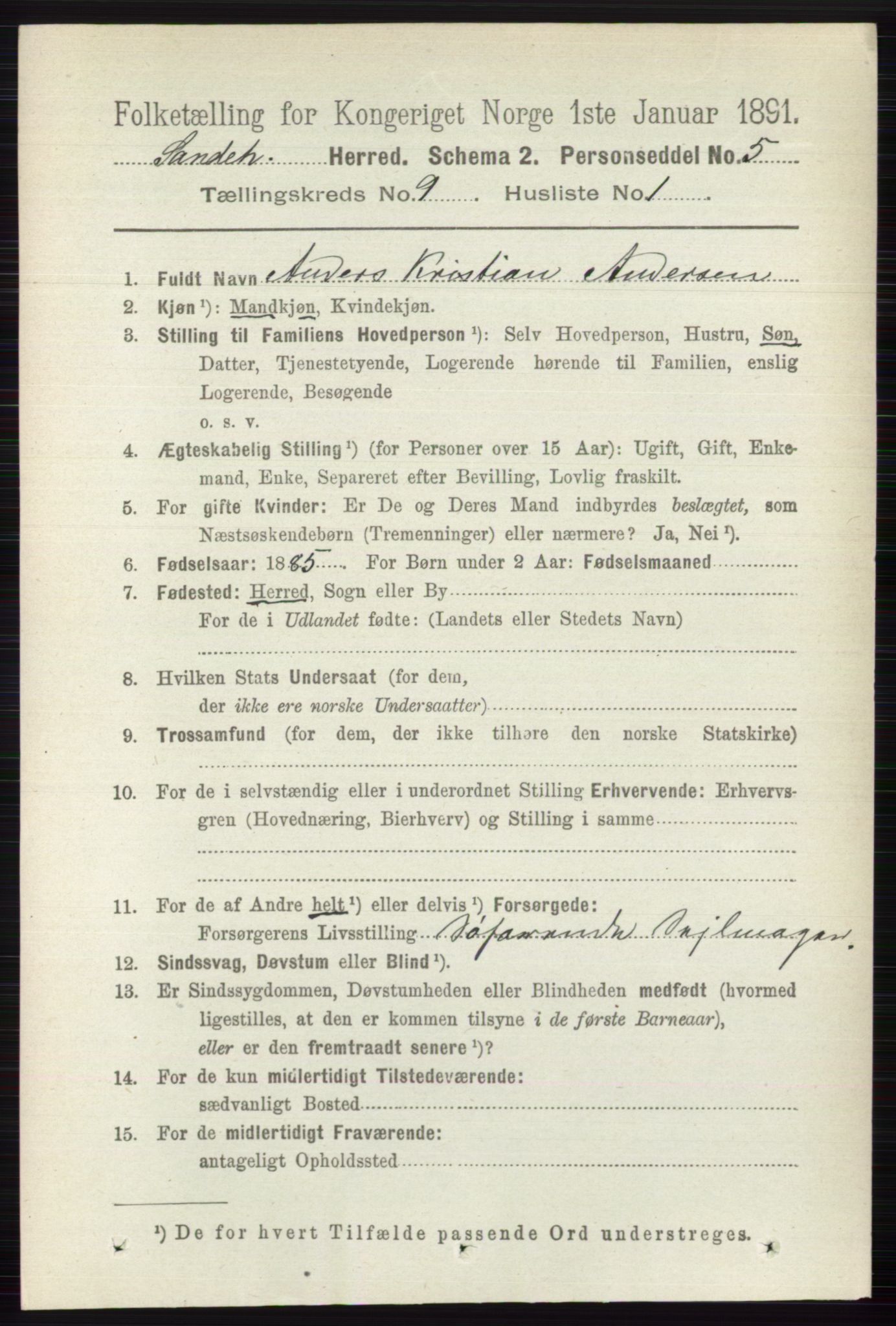 RA, Folketelling 1891 for 0724 Sandeherred herred, 1891, s. 5550