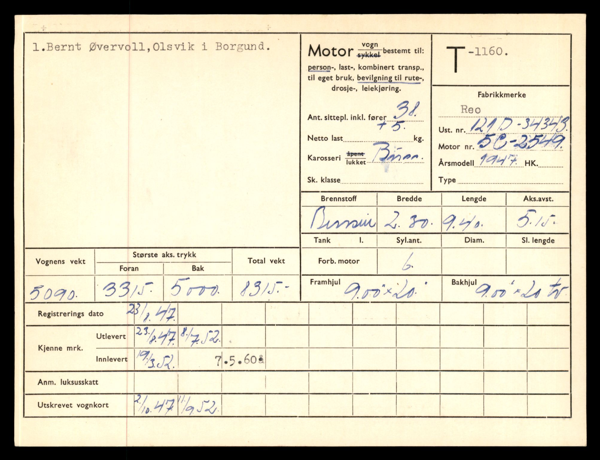 Møre og Romsdal vegkontor - Ålesund trafikkstasjon, AV/SAT-A-4099/F/Fe/L0010: Registreringskort for kjøretøy T 1050 - T 1169, 1927-1998, s. 2955