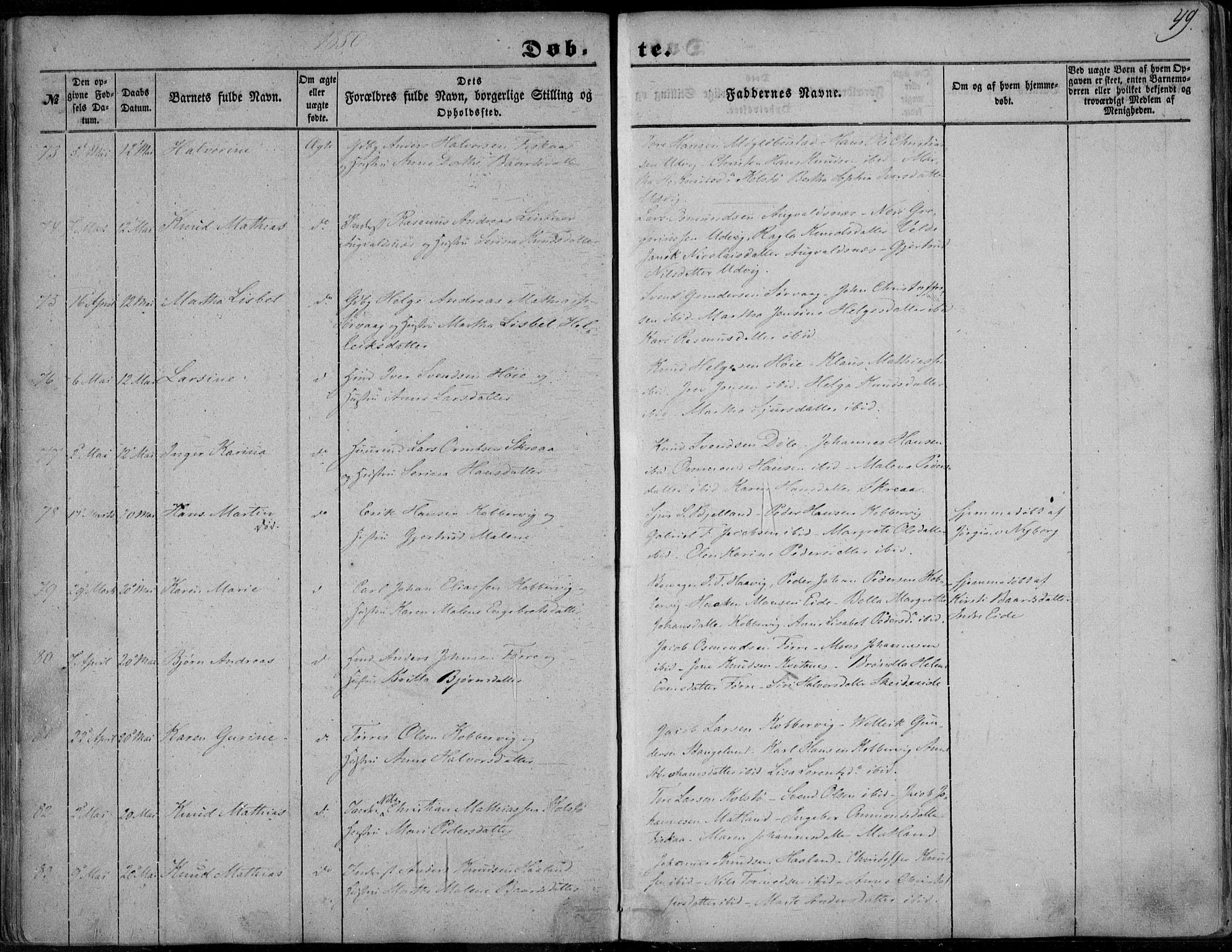 Avaldsnes sokneprestkontor, AV/SAST-A -101851/H/Ha/Haa/L0008: Ministerialbok nr. A 8, 1847-1857, s. 49