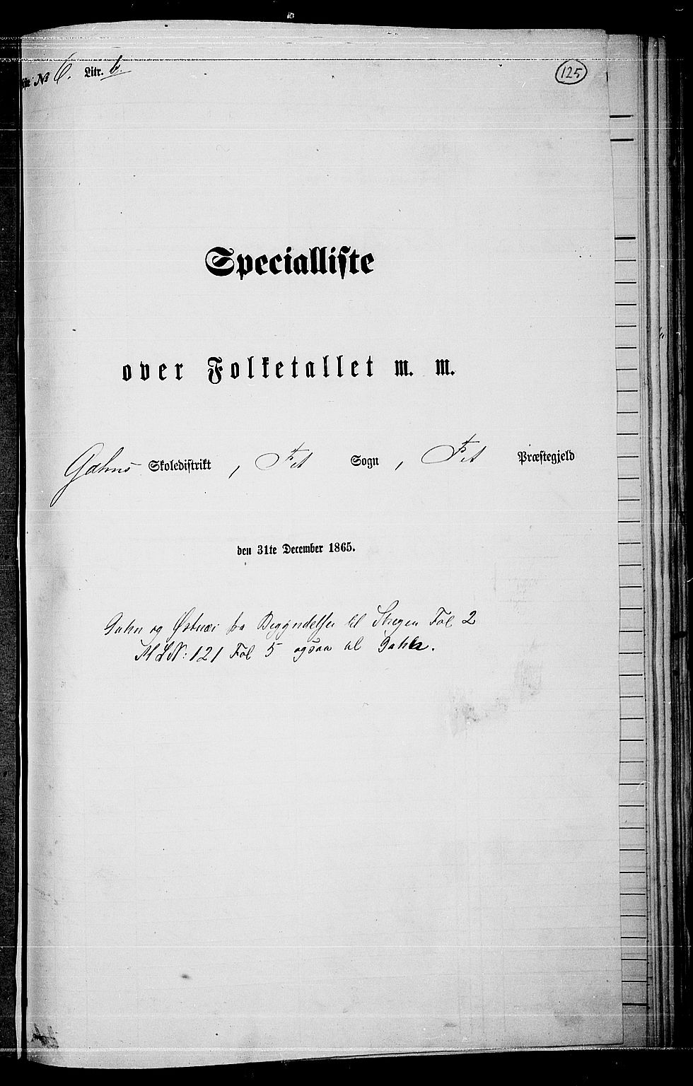 RA, Folketelling 1865 for 0227P Fet prestegjeld, 1865, s. 119