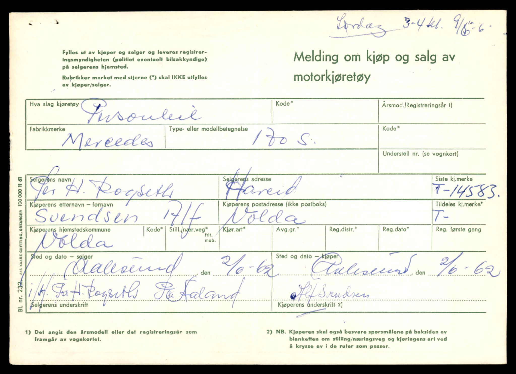 Møre og Romsdal vegkontor - Ålesund trafikkstasjon, AV/SAT-A-4099/F/Fe/L0047: Registreringskort for kjøretøy T 14580 - T 14720, 1927-1998, s. 71