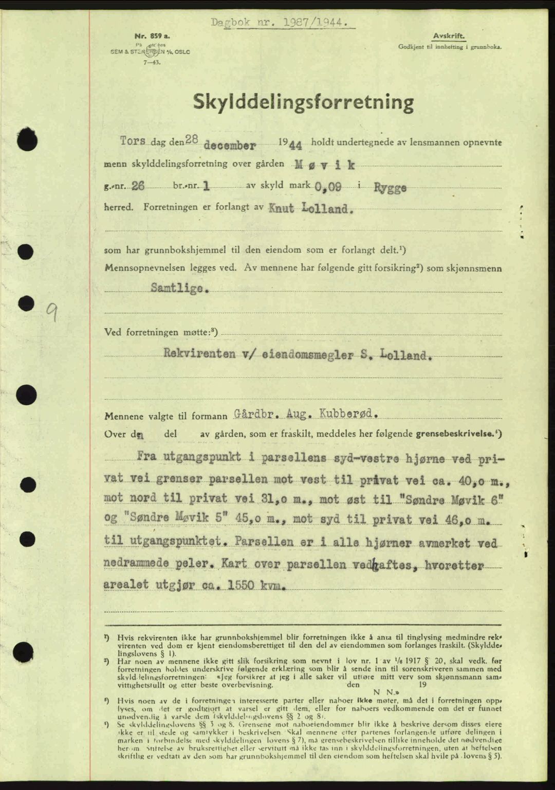 Moss sorenskriveri, SAO/A-10168: Pantebok nr. A13, 1944-1945, Dagboknr: 1987/1944