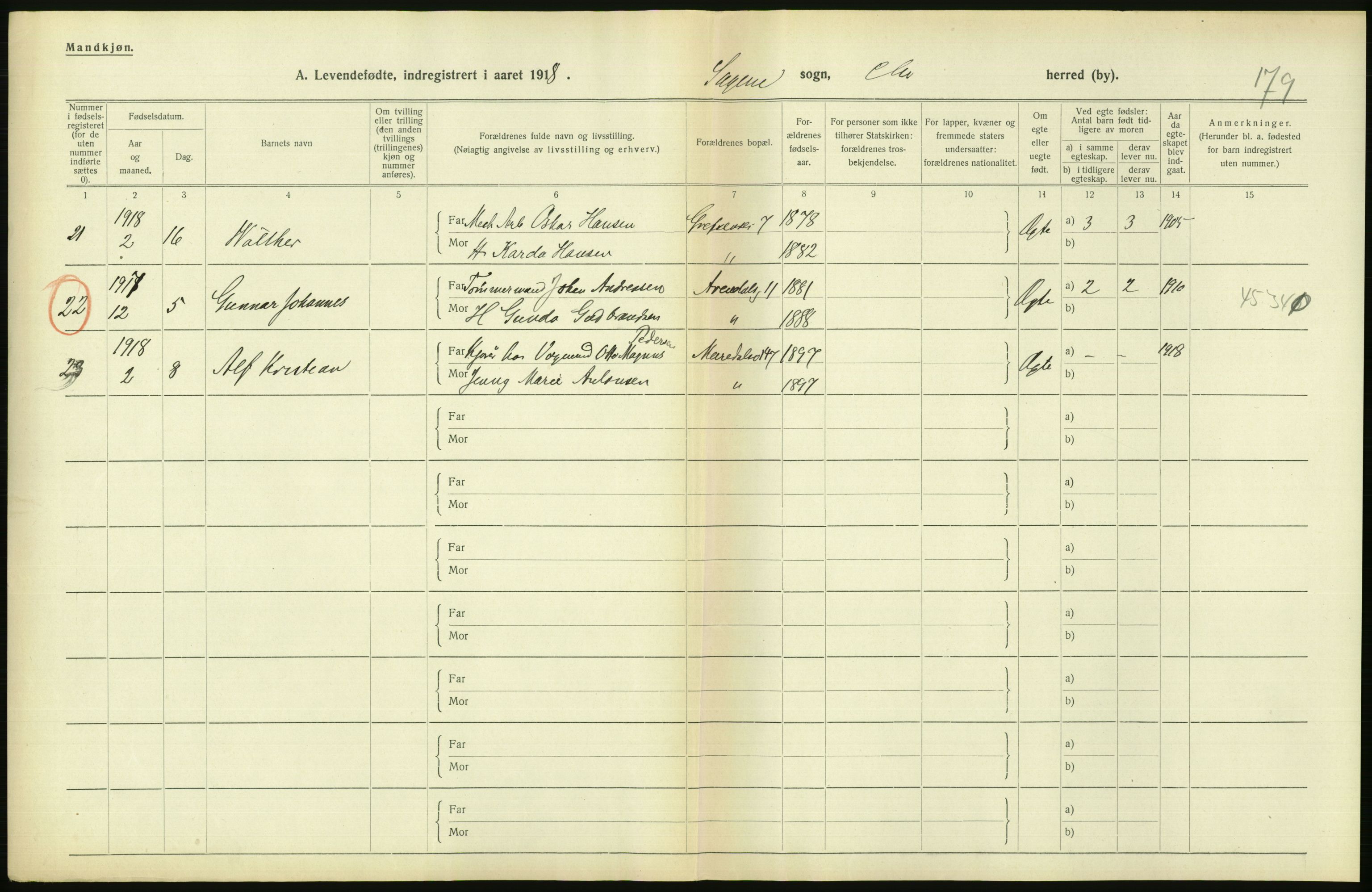 Statistisk sentralbyrå, Sosiodemografiske emner, Befolkning, AV/RA-S-2228/D/Df/Dfb/Dfbh/L0008: Kristiania: Levendefødte menn og kvinner., 1918, s. 806