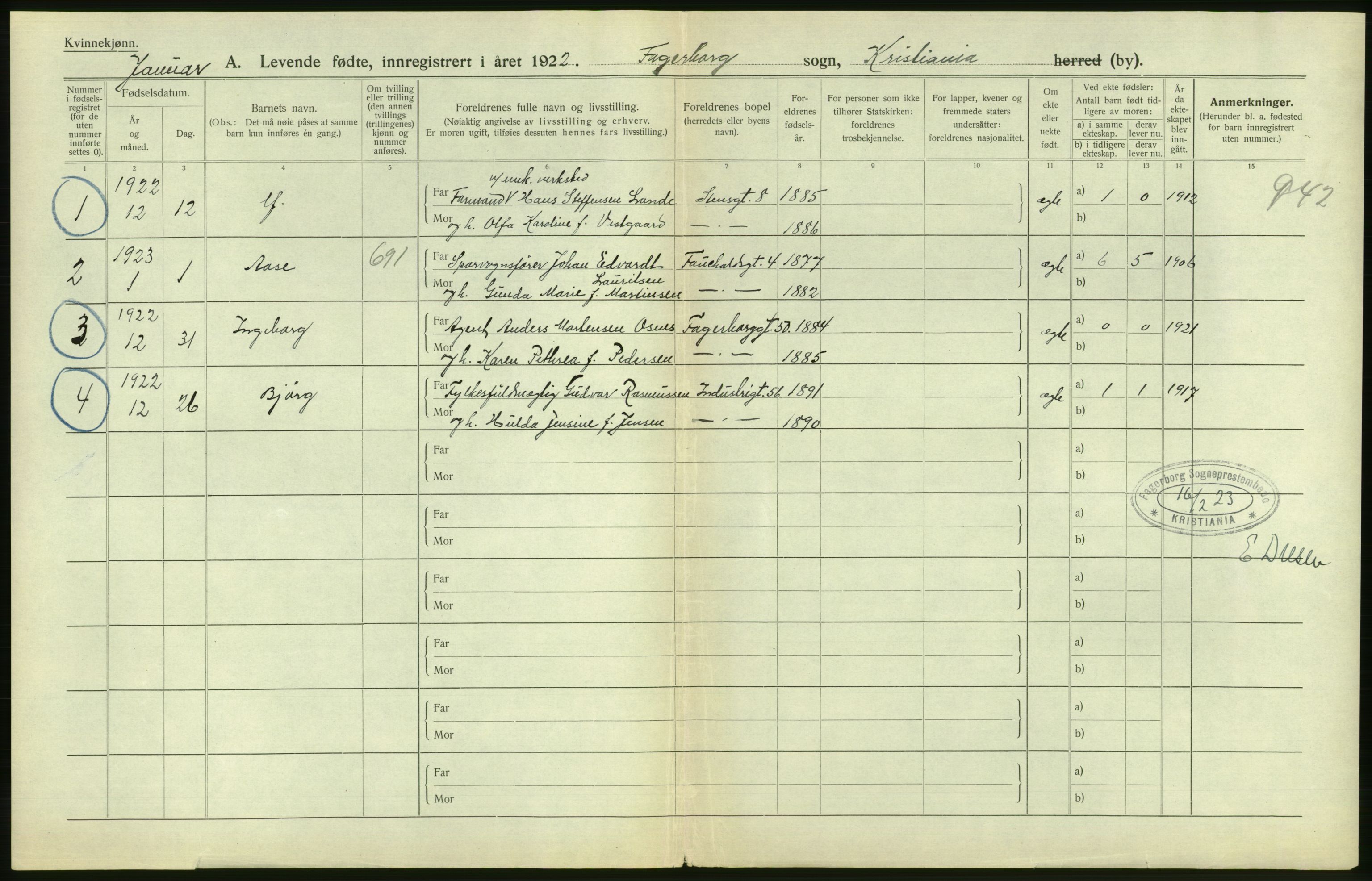 Statistisk sentralbyrå, Sosiodemografiske emner, Befolkning, AV/RA-S-2228/D/Df/Dfc/Dfcc/L0006: Kristiania: Levendefødte menn og kvinner., 1923, s. 76