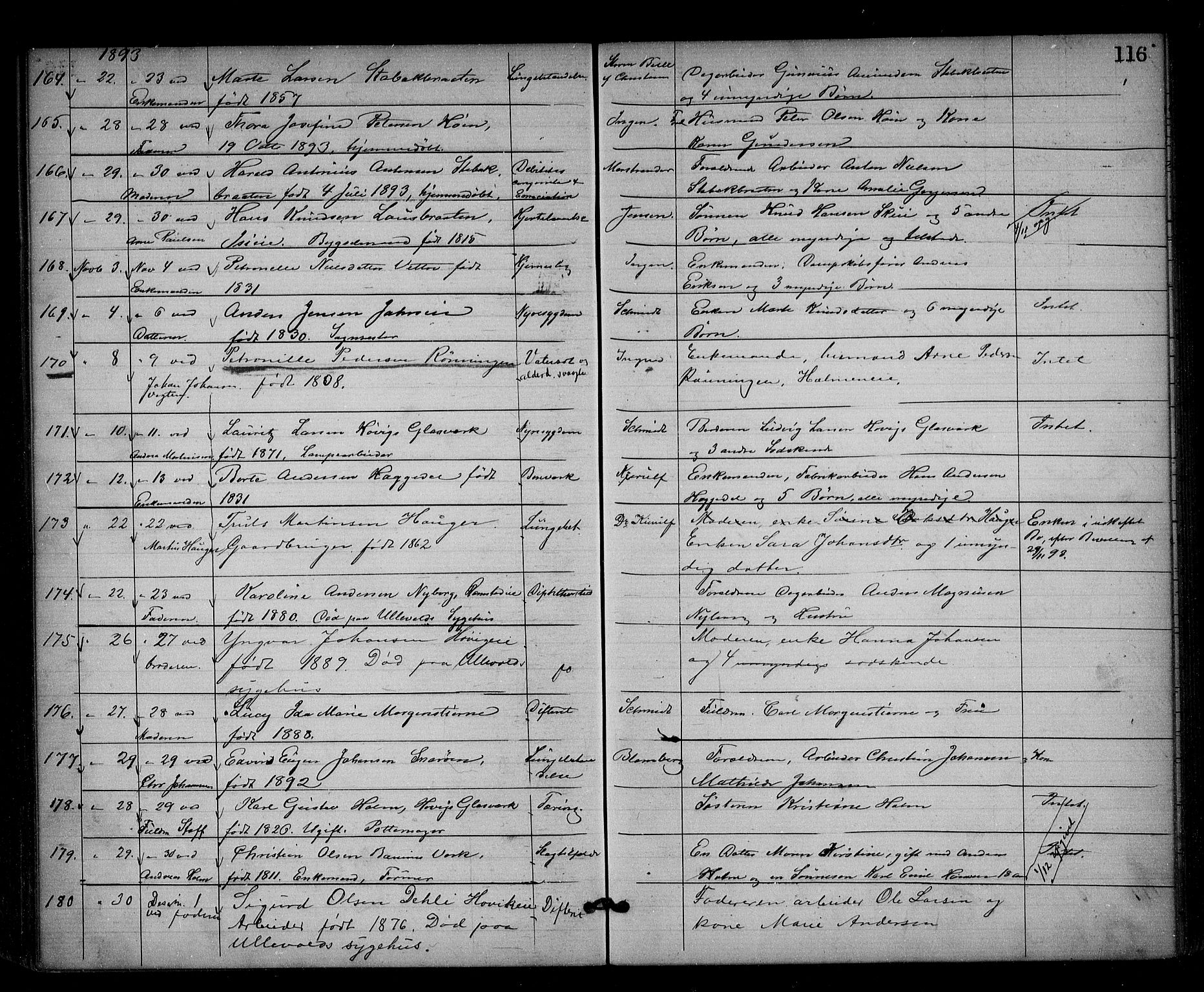 Asker og Bærum lensmannskontor, AV/SAO-A-10643/H/Ha/Haa/L0004: Dødsanmeldelsesprotokoll, 1882-1900, s. 116