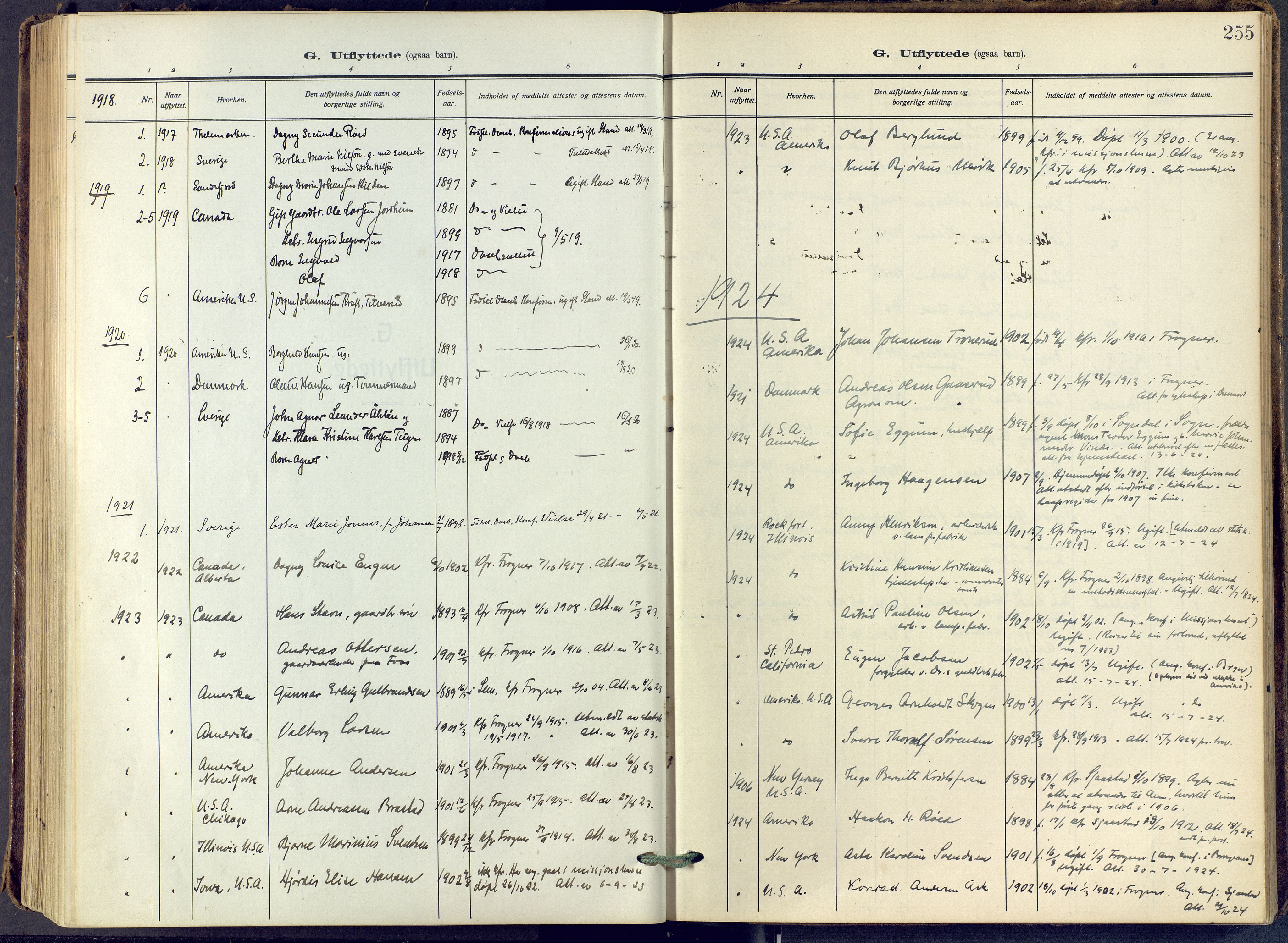 Lier kirkebøker, AV/SAKO-A-230/F/Fa/L0019: Ministerialbok nr. I 19, 1918-1928, s. 255