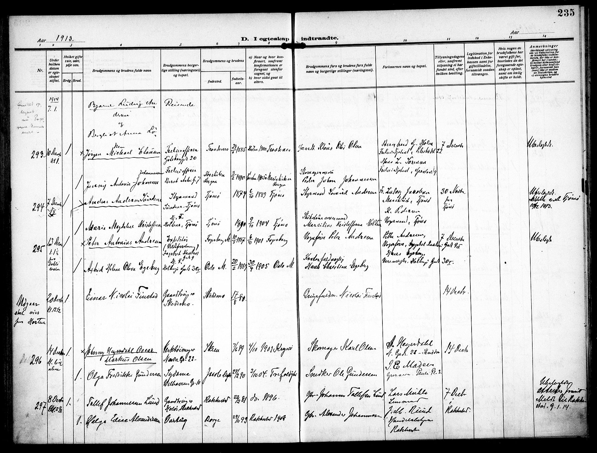 Trefoldighet prestekontor Kirkebøker, AV/SAO-A-10882/F/Fc/L0006: Ministerialbok nr. III 6, 1908-1914, s. 235